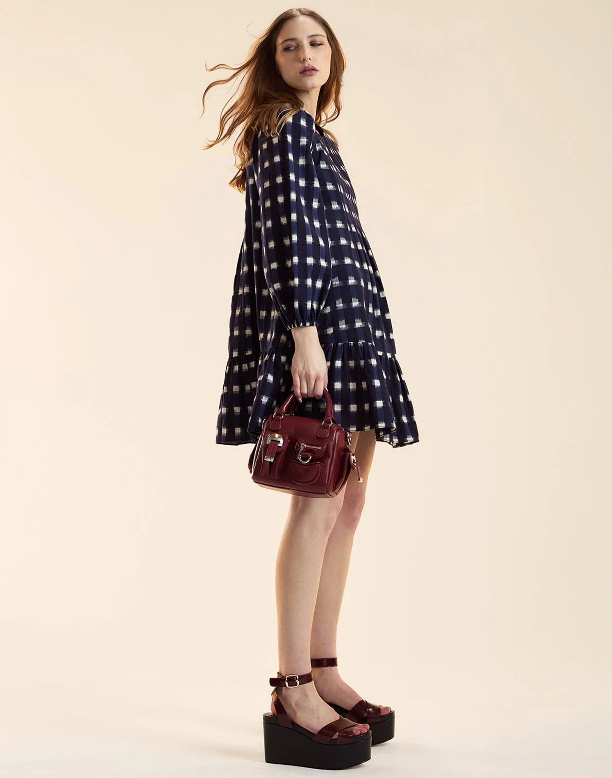 Cynthia Rowley Ingrid Pintuck Mini Dress - Navy/White Plaid - Image 4