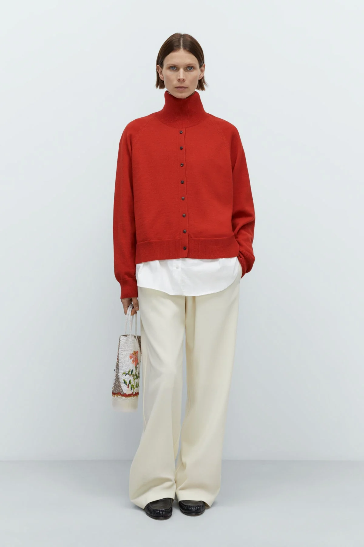 Cordera Merino Wool Button Sweater - Red - Image 2