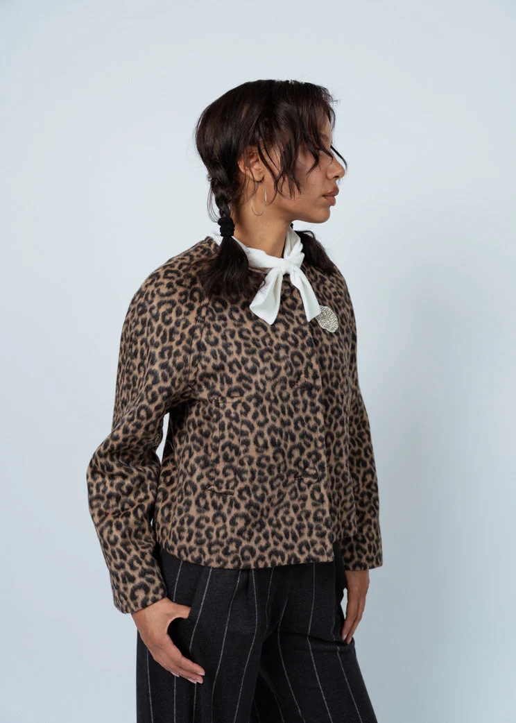 Odeeh Brushed Animal Print Jacket - Dark Camel - Image 5