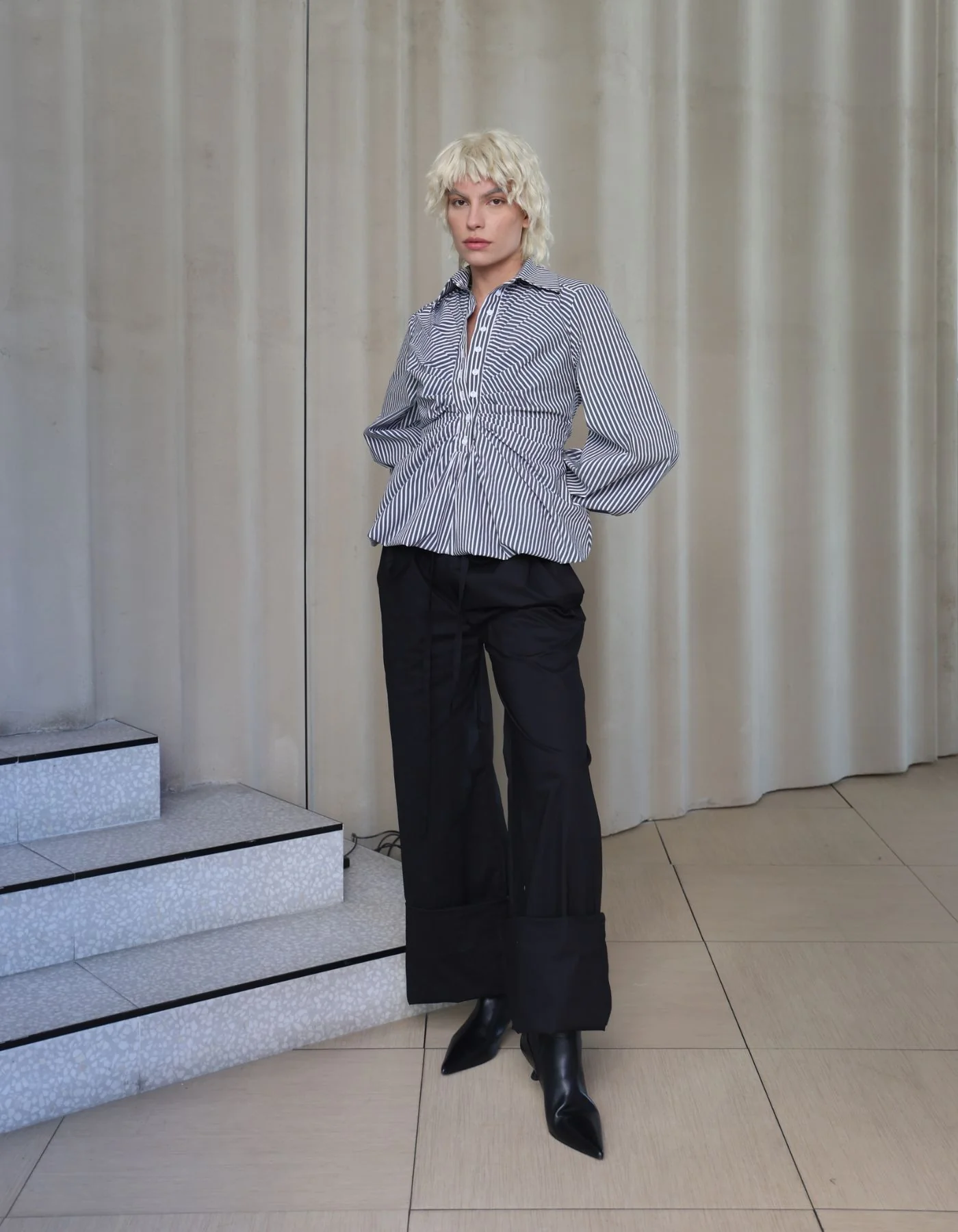 MAET Chlea Striped Shirt - White/Dark Grey Stripes - Image 4