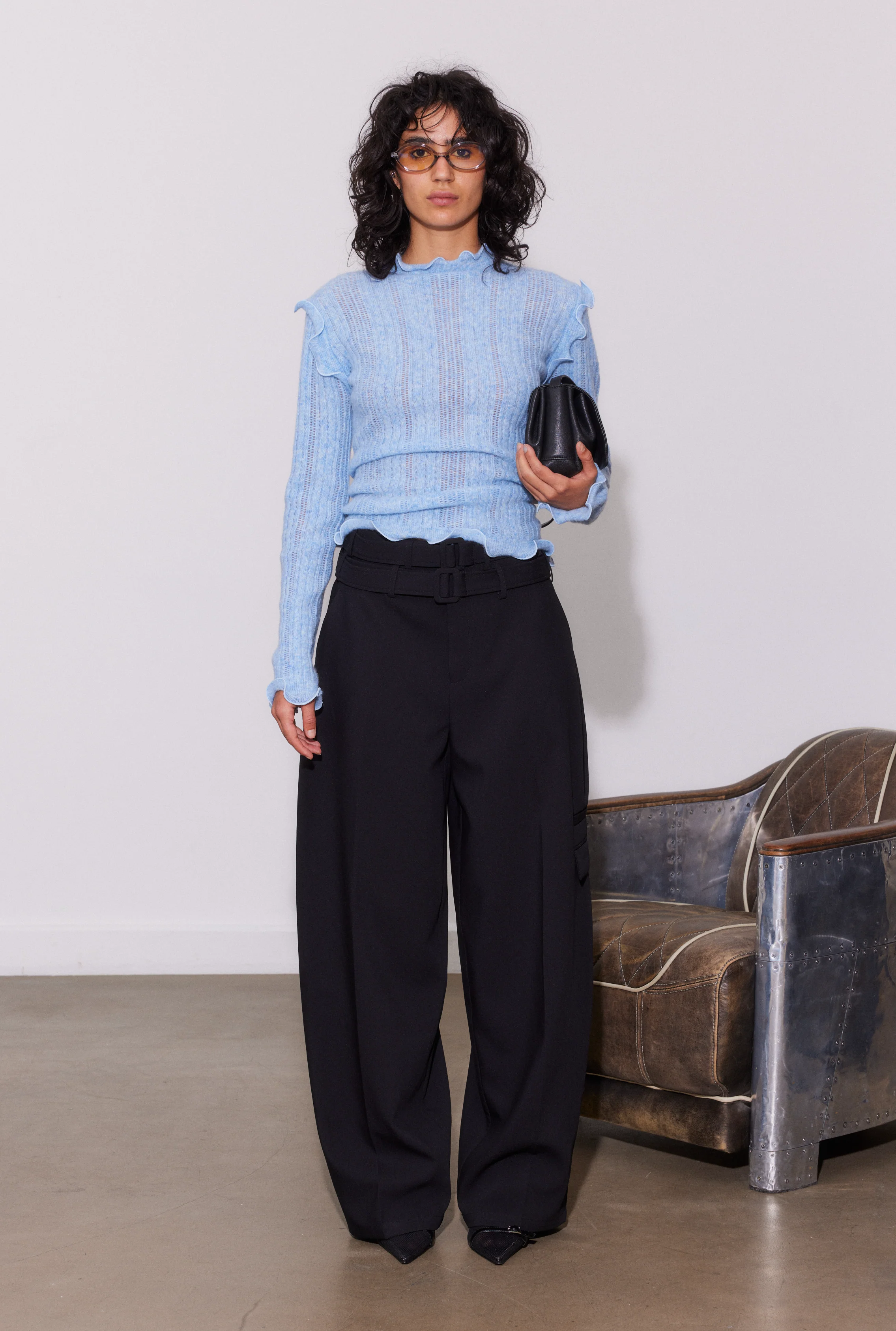 SAEMDI Ice Blue Frill Knit Top - Image 3