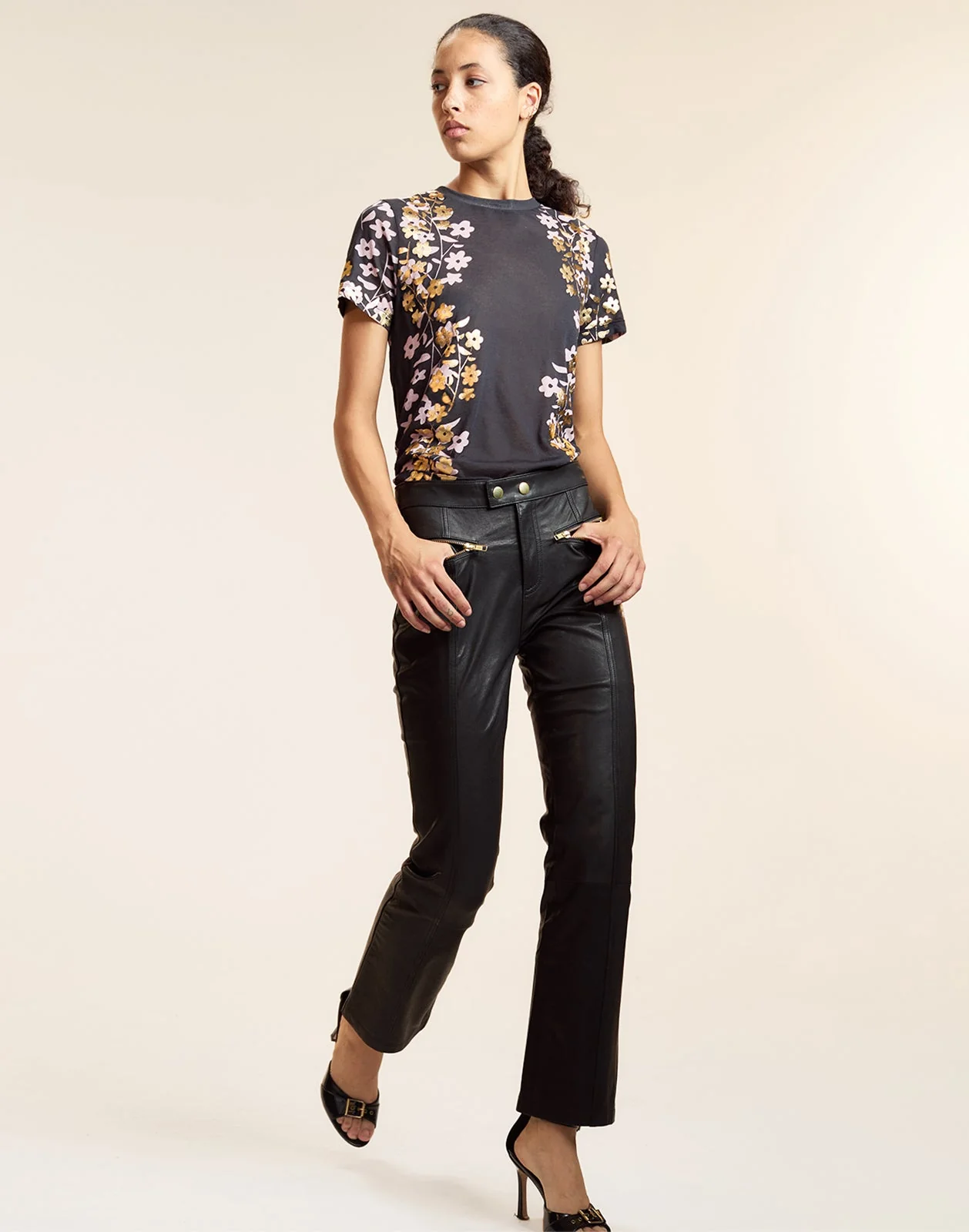Cynthia Rowley Foil Printed Tee - Black/Gold - Image 4