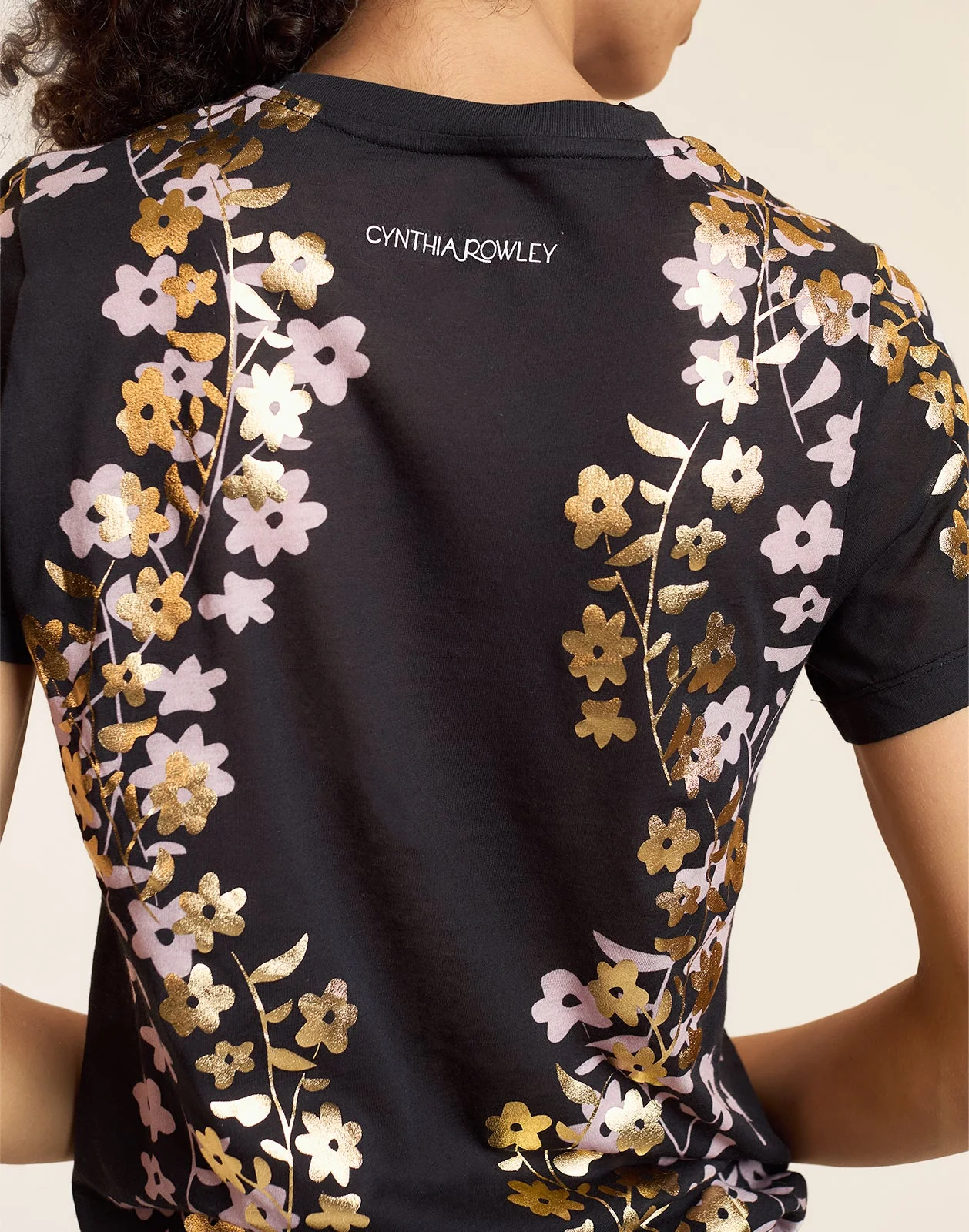 Cynthia Rowley Foil Printed Tee - Black/Gold - Image 5
