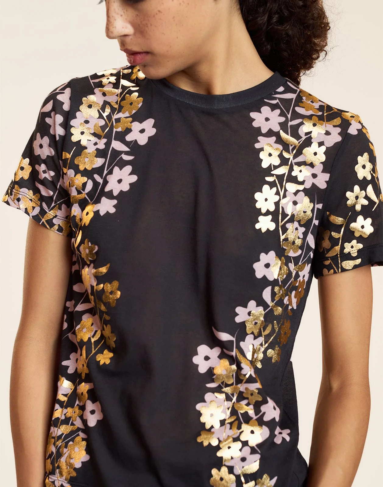 Cynthia Rowley Foil Printed Tee - Black/Gold - Image 6