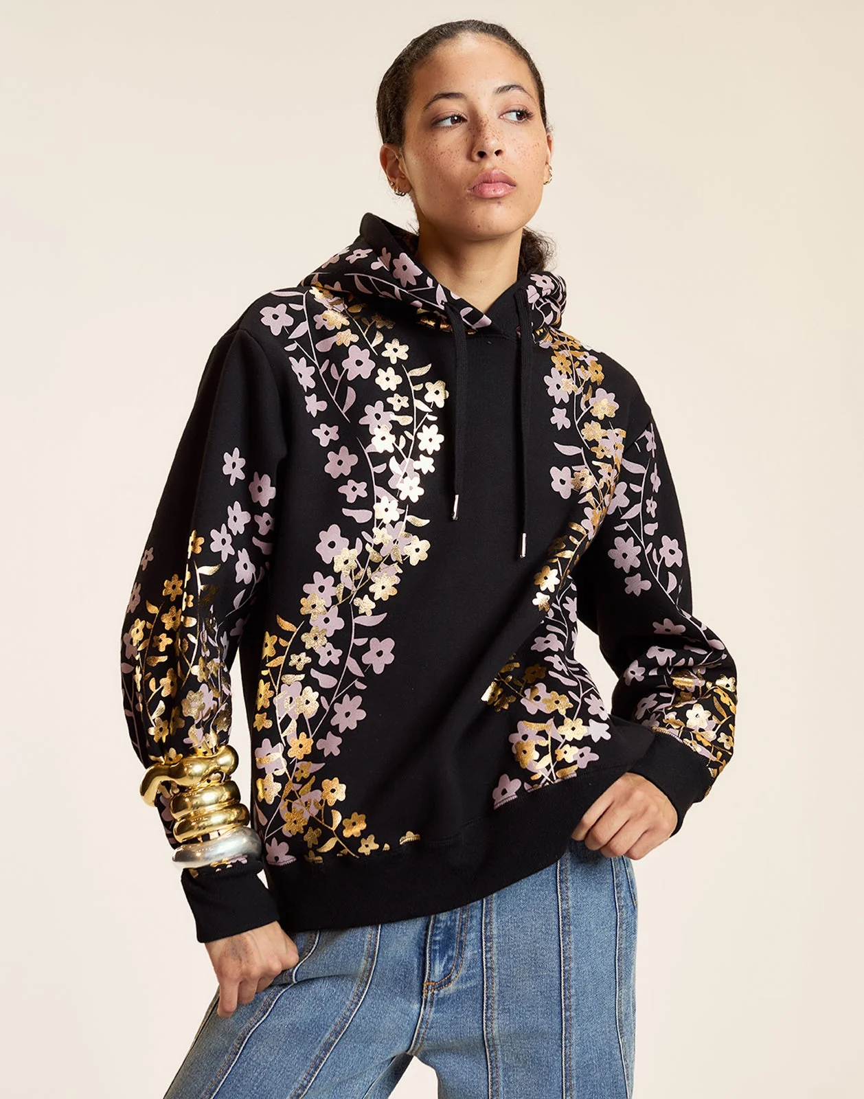 Cynthia Rowley Gold Foil Hoodie - Black/Gold - Image 3
