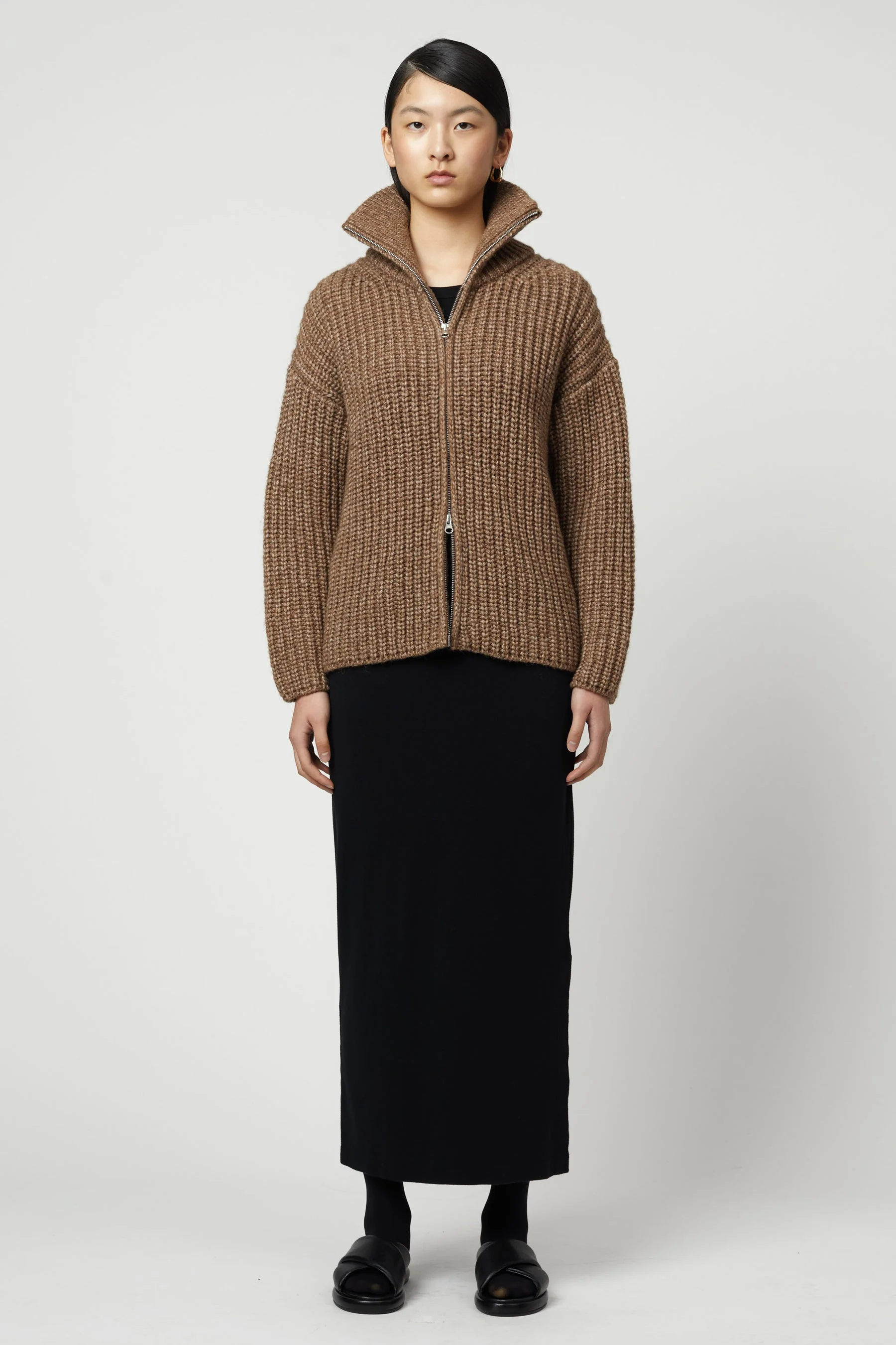 Atelier Delphine Alpaca Rib Cardigan - Brown - Image 3