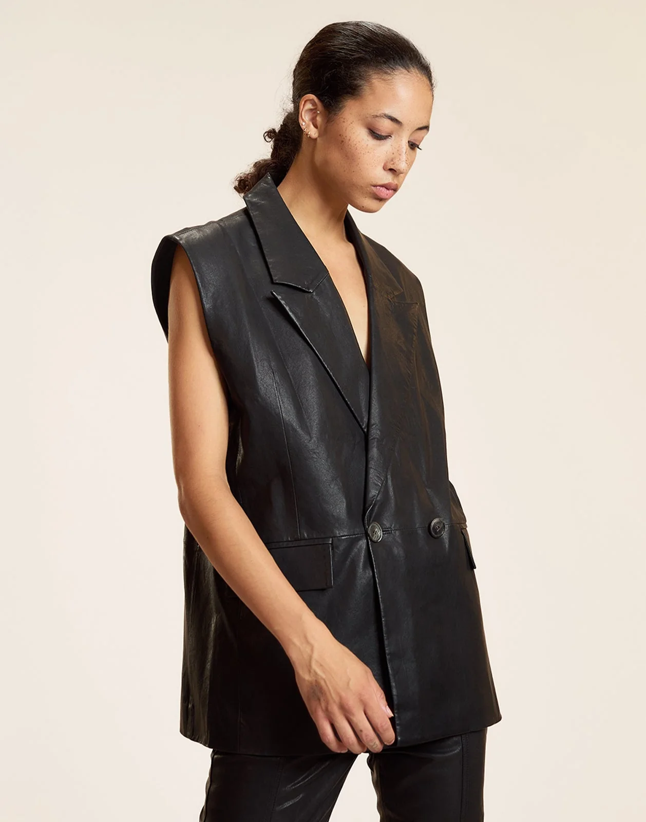Cynthia Rowley Lola Leather Vest - Black - Image 2