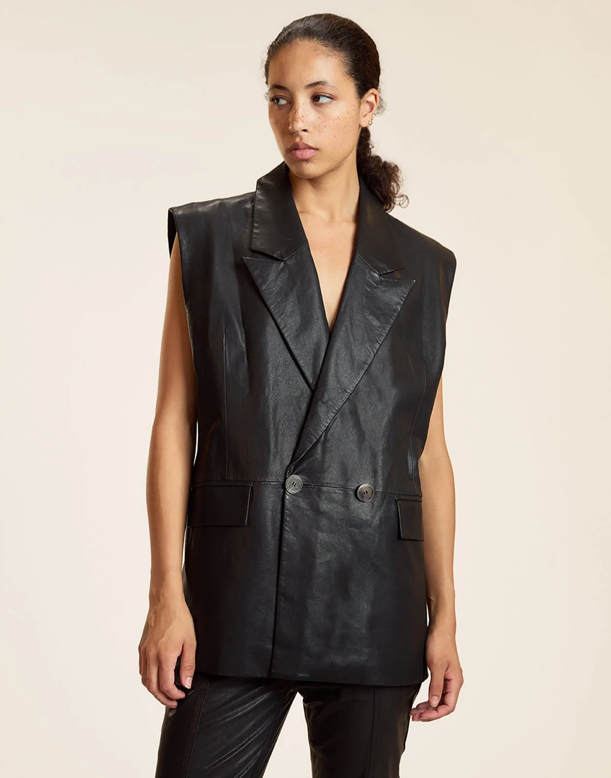 Cynthia Rowley Lola Leather Vest - Black - Image 3