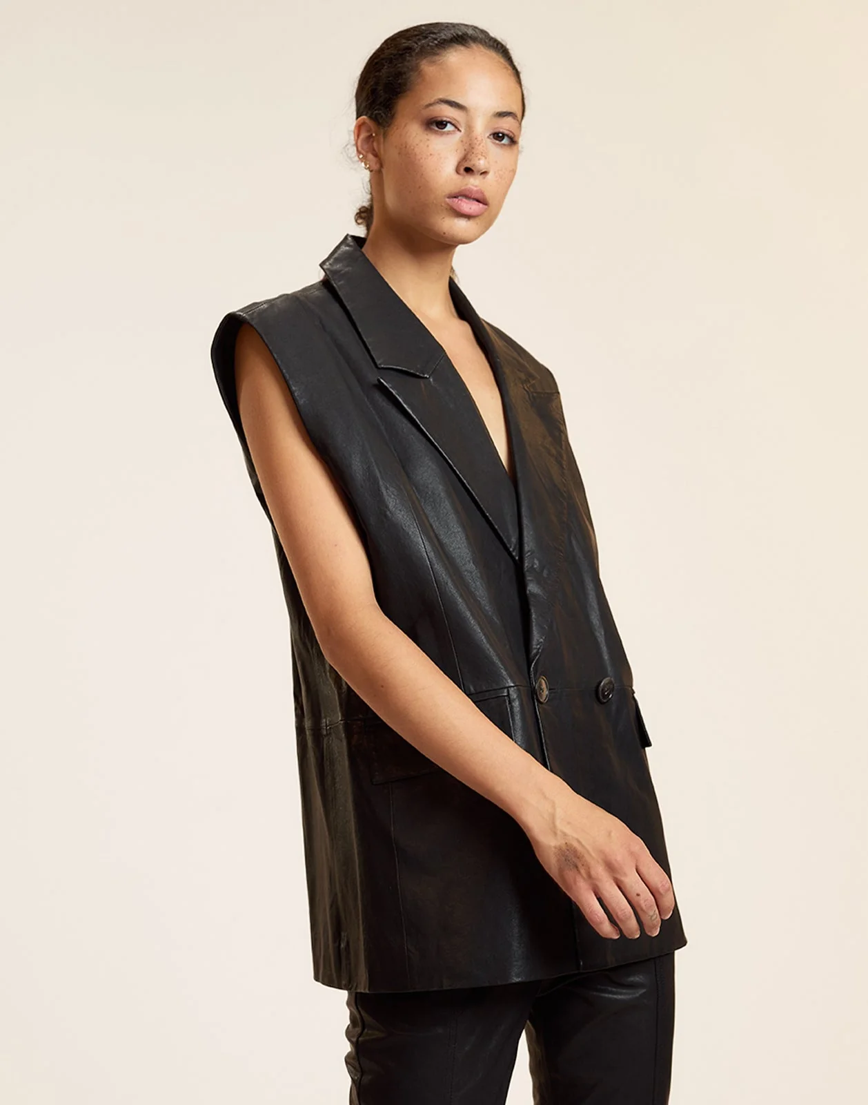 Cynthia Rowley Lola Leather Vest - Black - Image 4