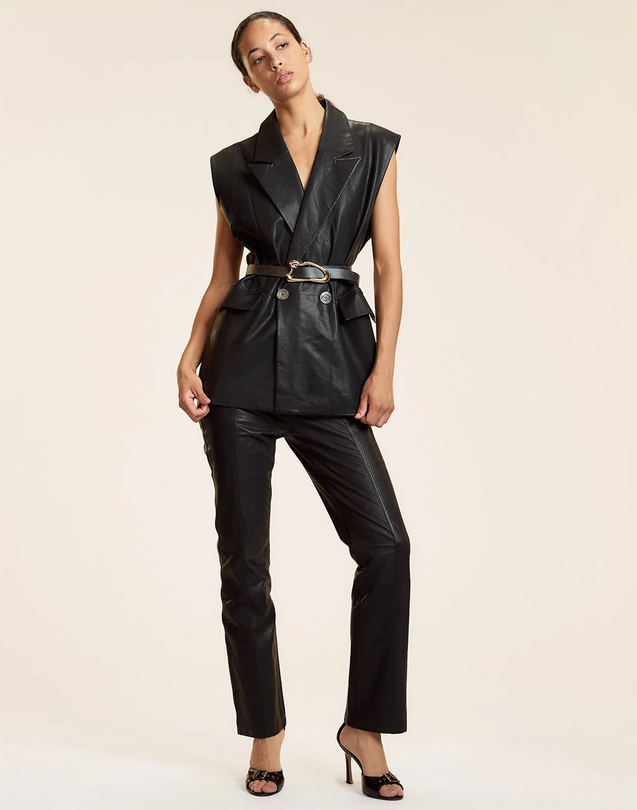 Cynthia Rowley Lola Leather Vest - Black - Image 5