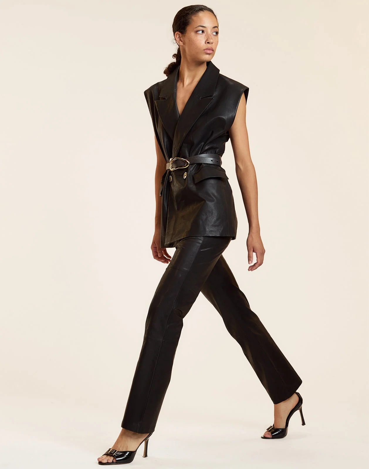 Cynthia Rowley Lola Leather Vest - Black - Image 6
