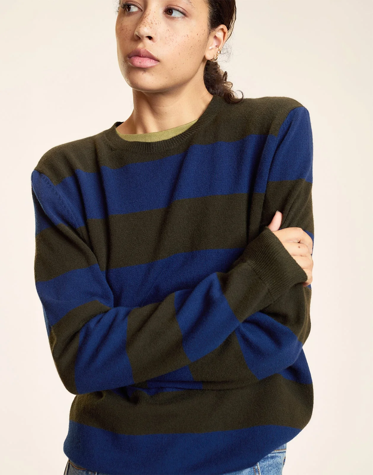 Cynthia Rowley Lucky Stripes Cashmere Sweater - GRNVY