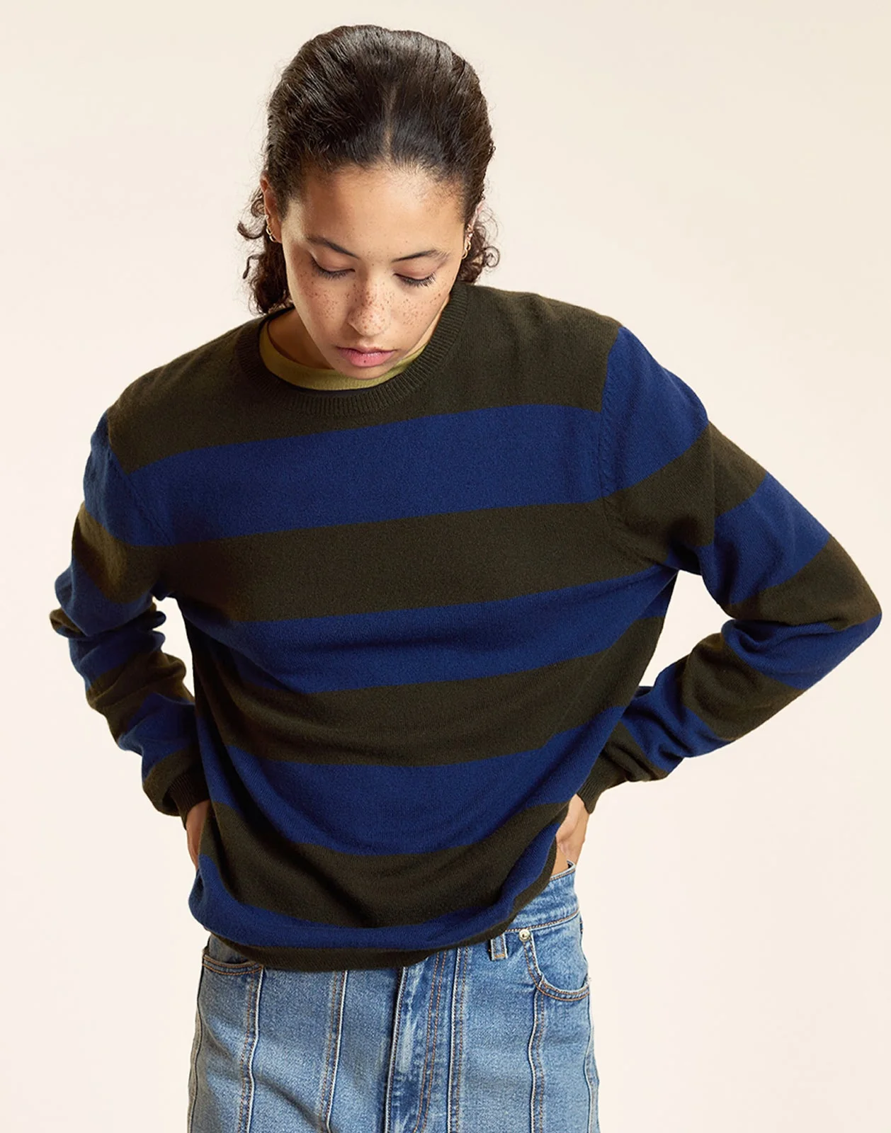 Cynthia Rowley Lucky Stripes Cashmere Sweater - GRNVY - Image 3