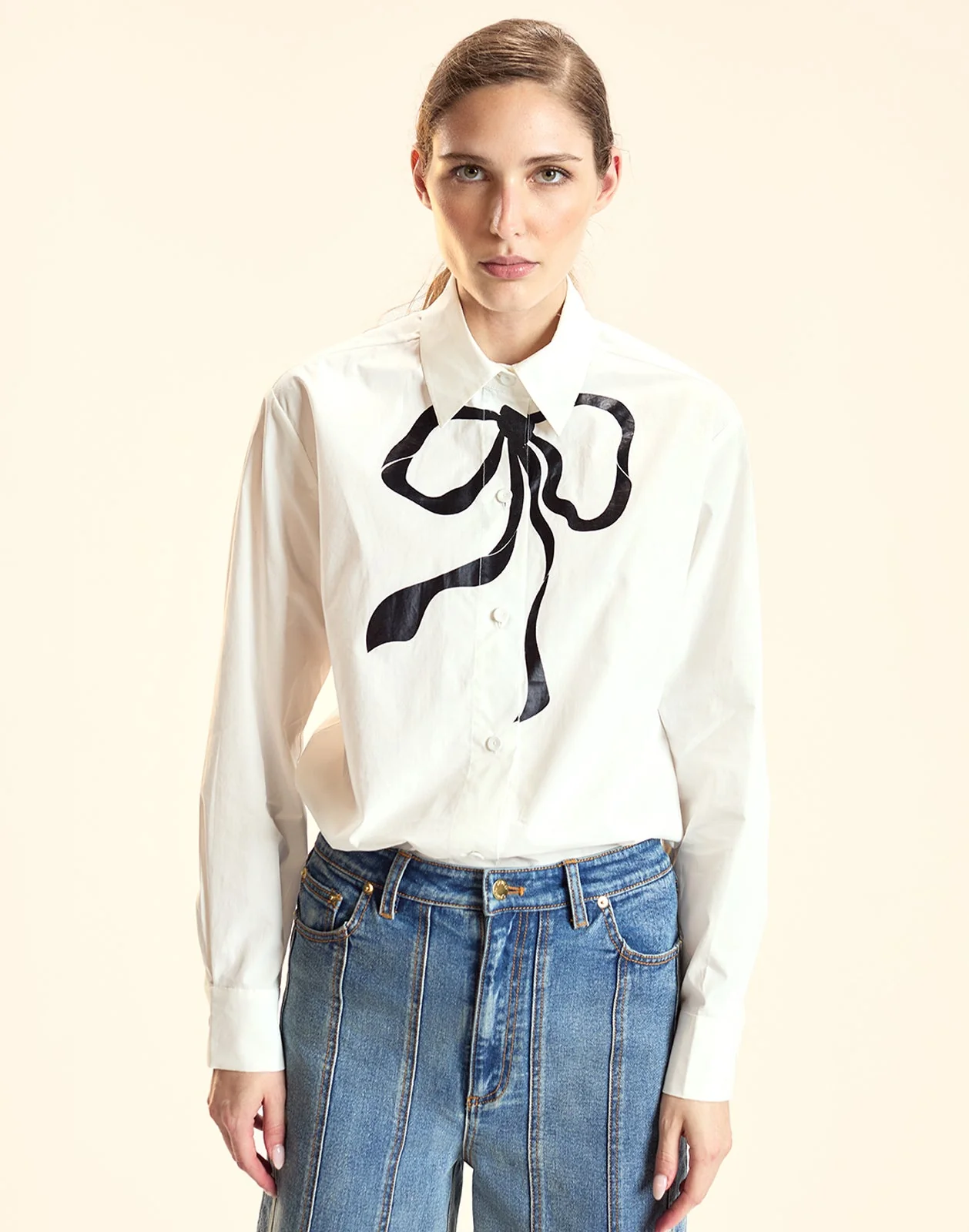 Cynthia Rowley Metallic Printed Bow Shirt - White - Image 2