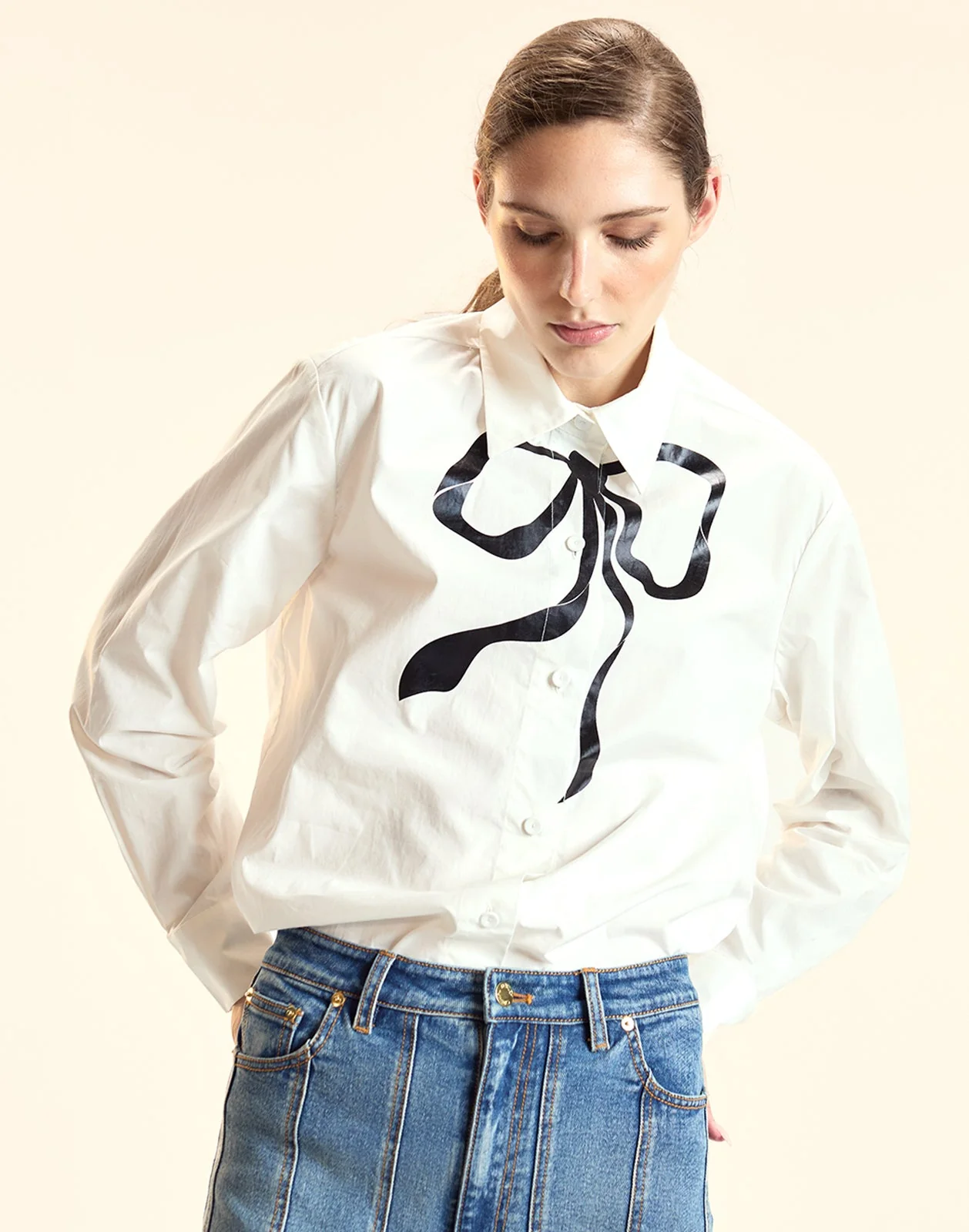 Cynthia Rowley Metallic Printed Bow Shirt - White - Image 3