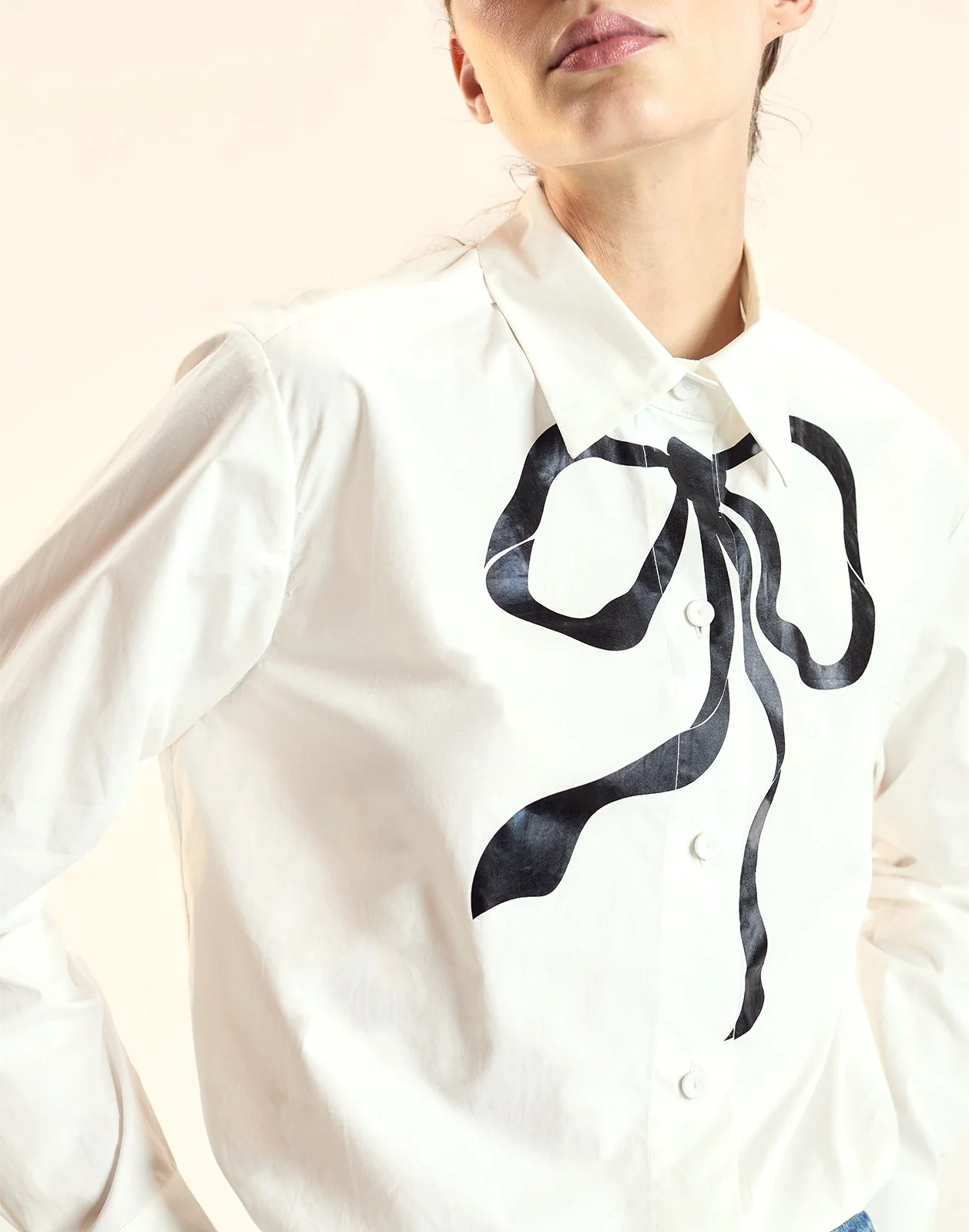 Cynthia Rowley Metallic Printed Bow Shirt - White - Image 4