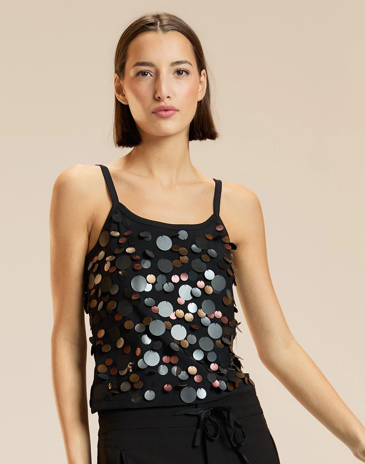 Cynthia Rowley Paola Paillette Cami - Black - Image 3