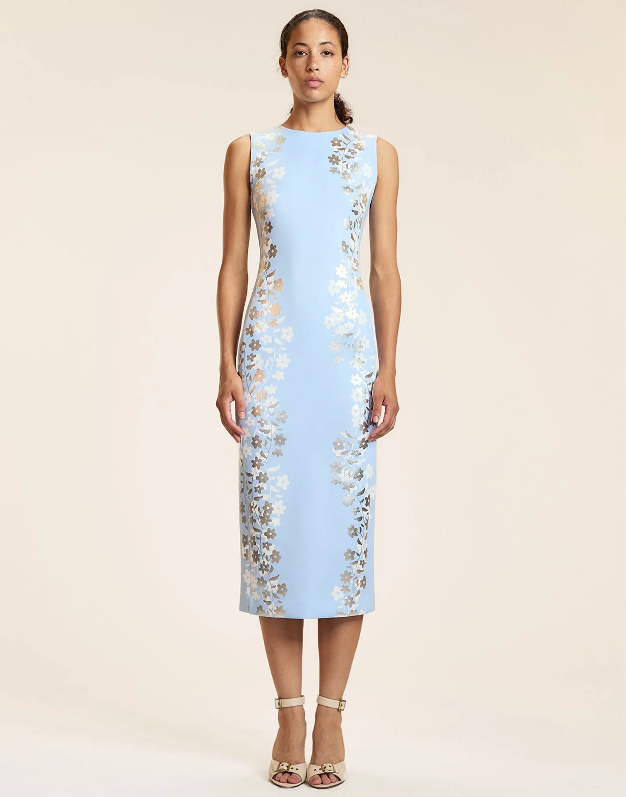 Cynthia Rowley Sleeveless Bonded Midi Dress - Blue/Silver - Image 2