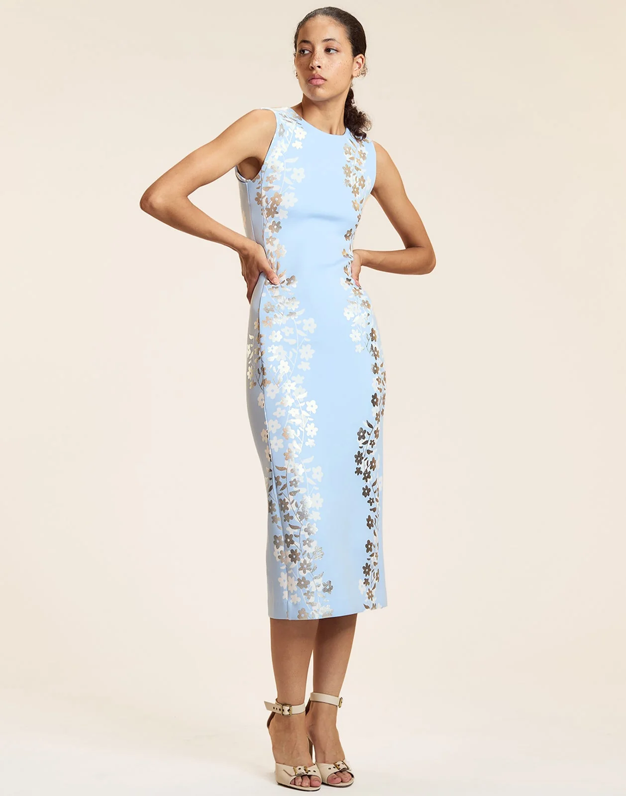 Cynthia Rowley Sleeveless Bonded Midi Dress - Blue/Silver - Image 3