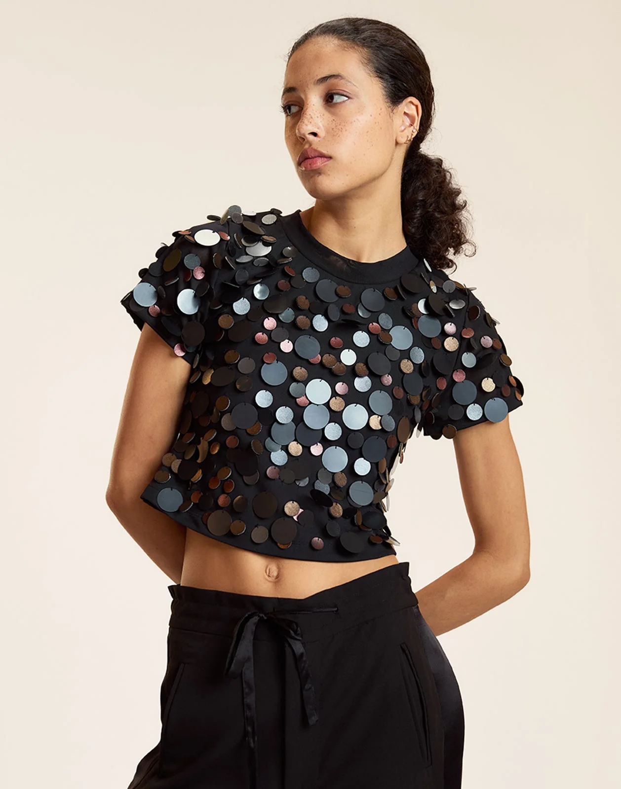Cynthia Rowley Paola Paillette Top - Black - Image 2