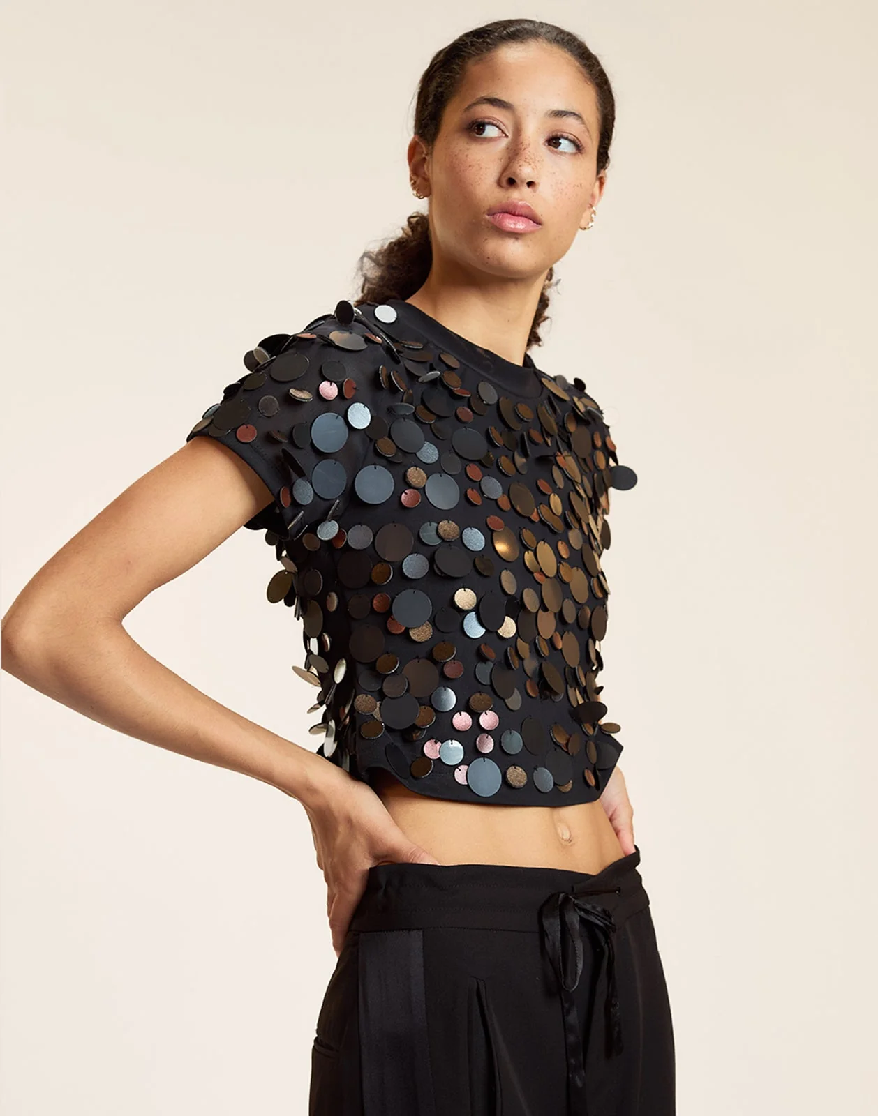 Cynthia Rowley Paola Paillette Top - Black - Image 3