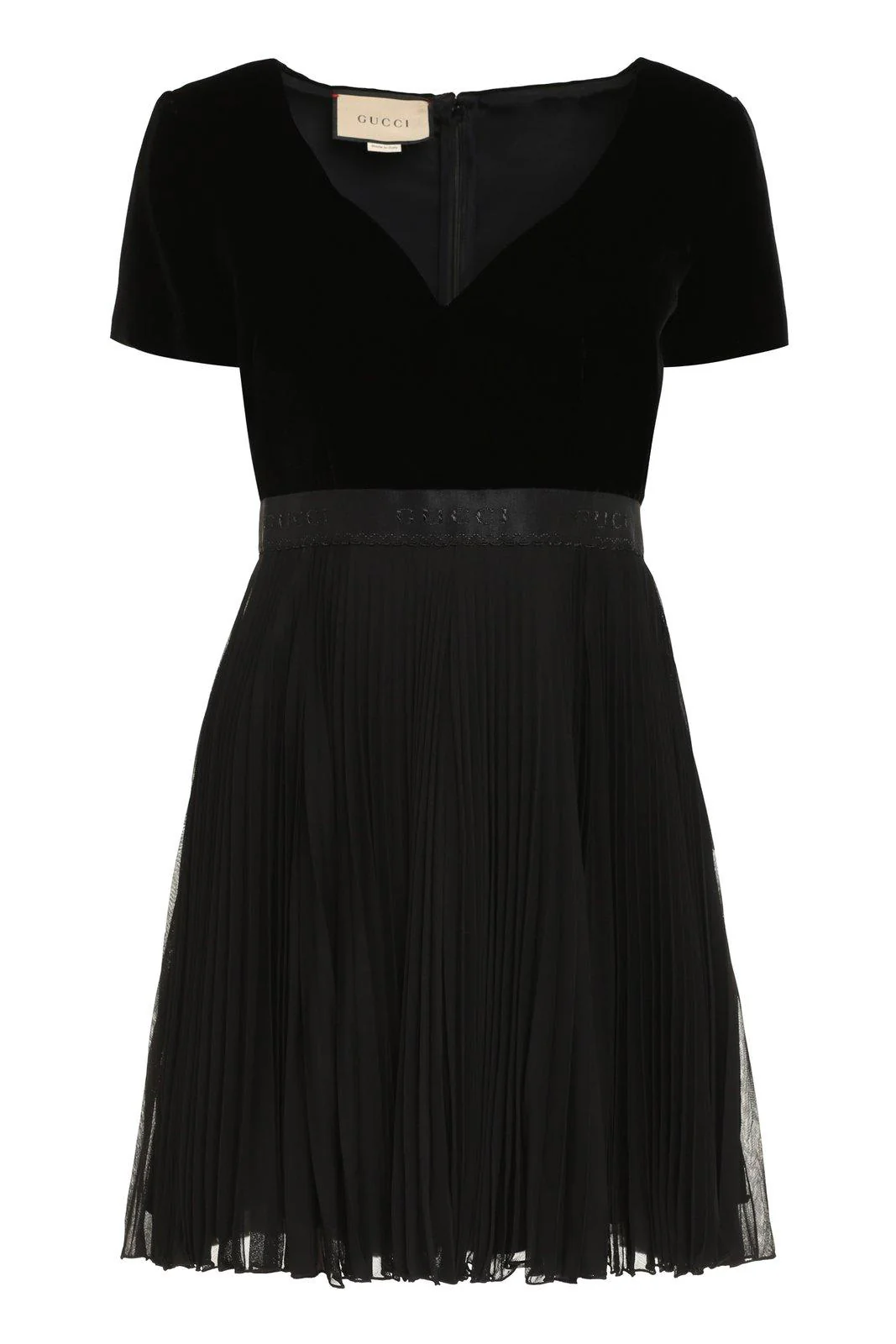 Gucci V-Neck Pleated Mini Dress - Black