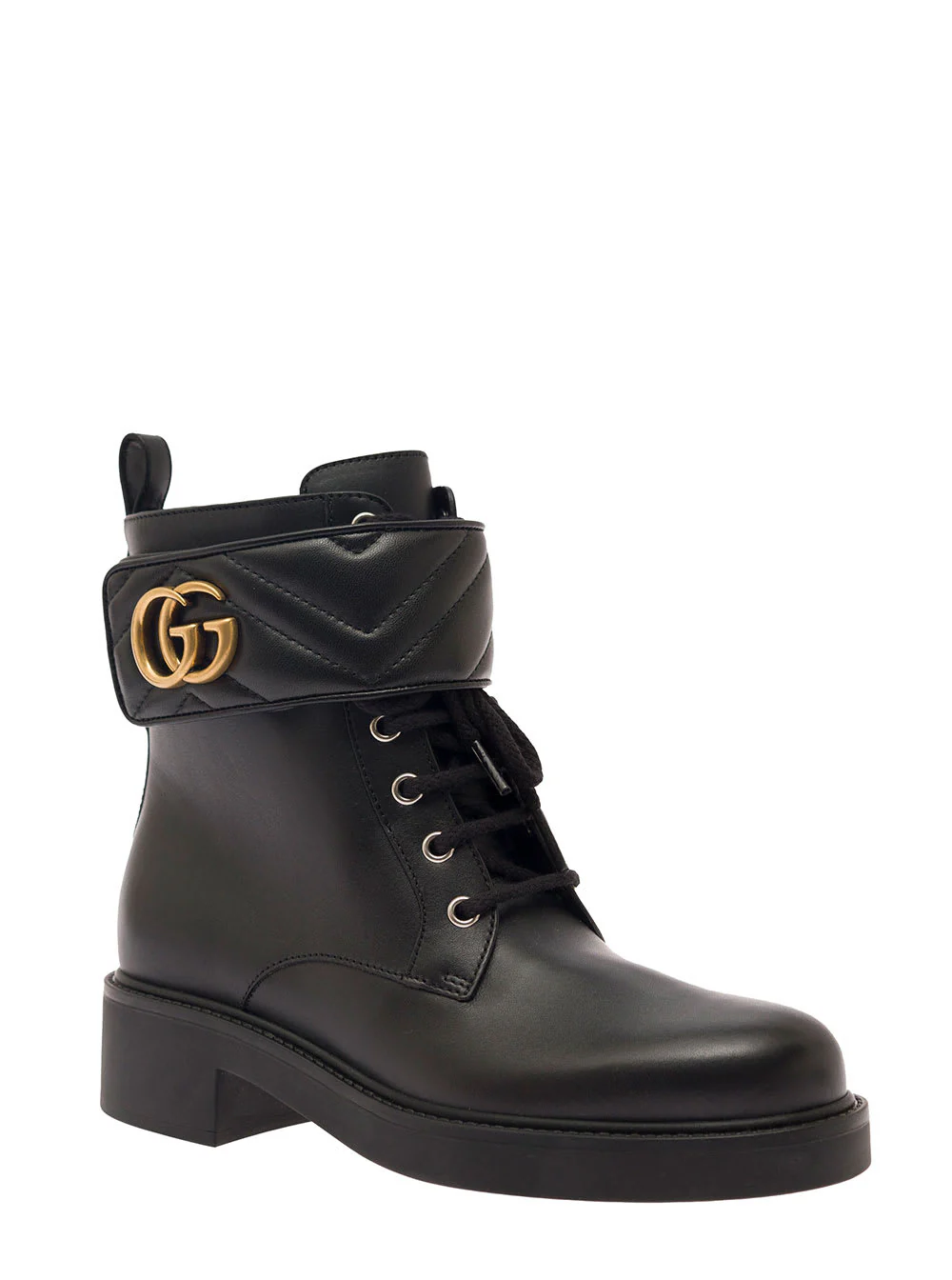 Gucci Black Ankle Boot With Double G And Textured Hardware In Leather - Black - Image 2