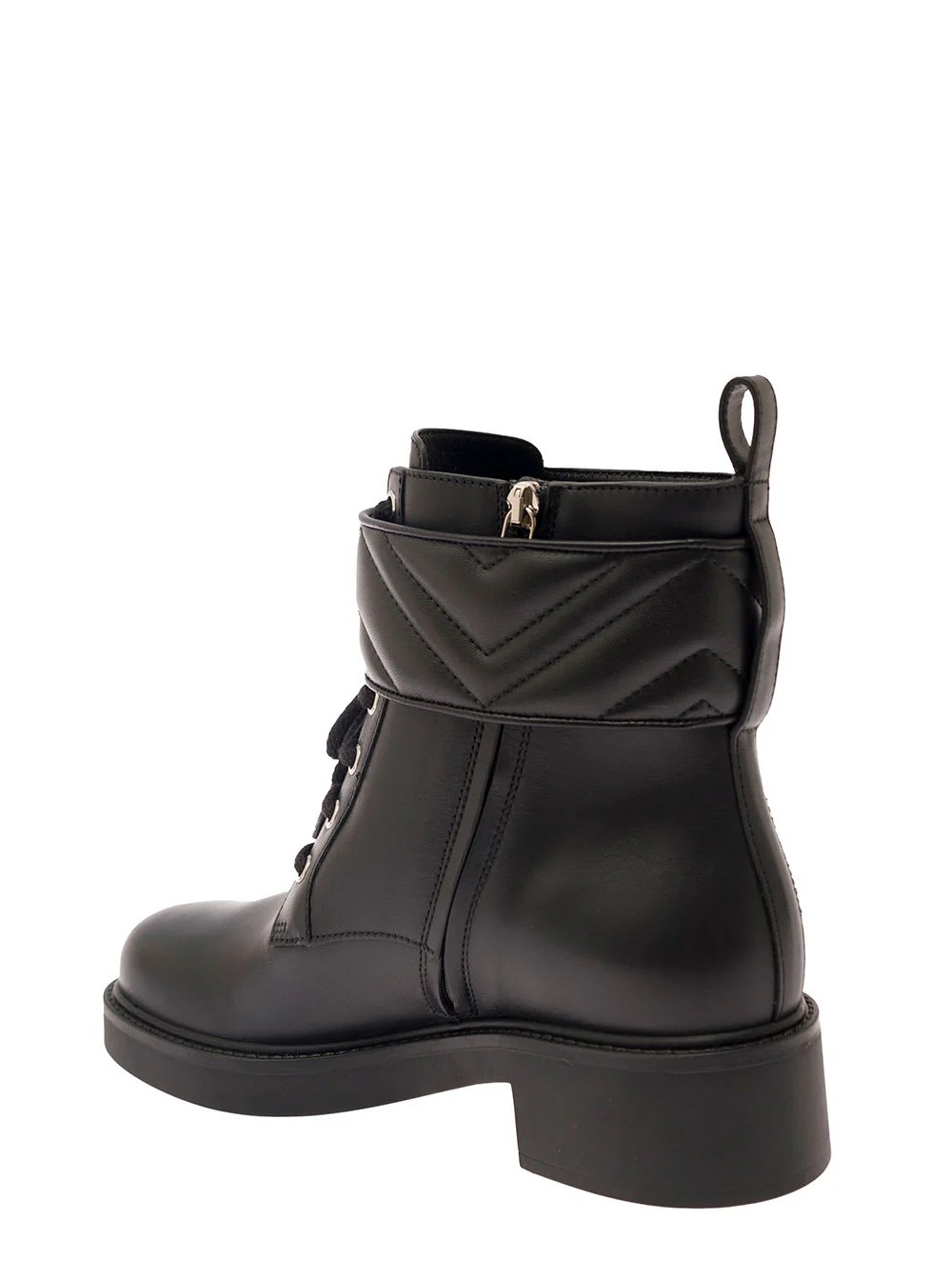 Gucci Black Ankle Boot With Double G And Textured Hardware In Leather - Black - Image 3