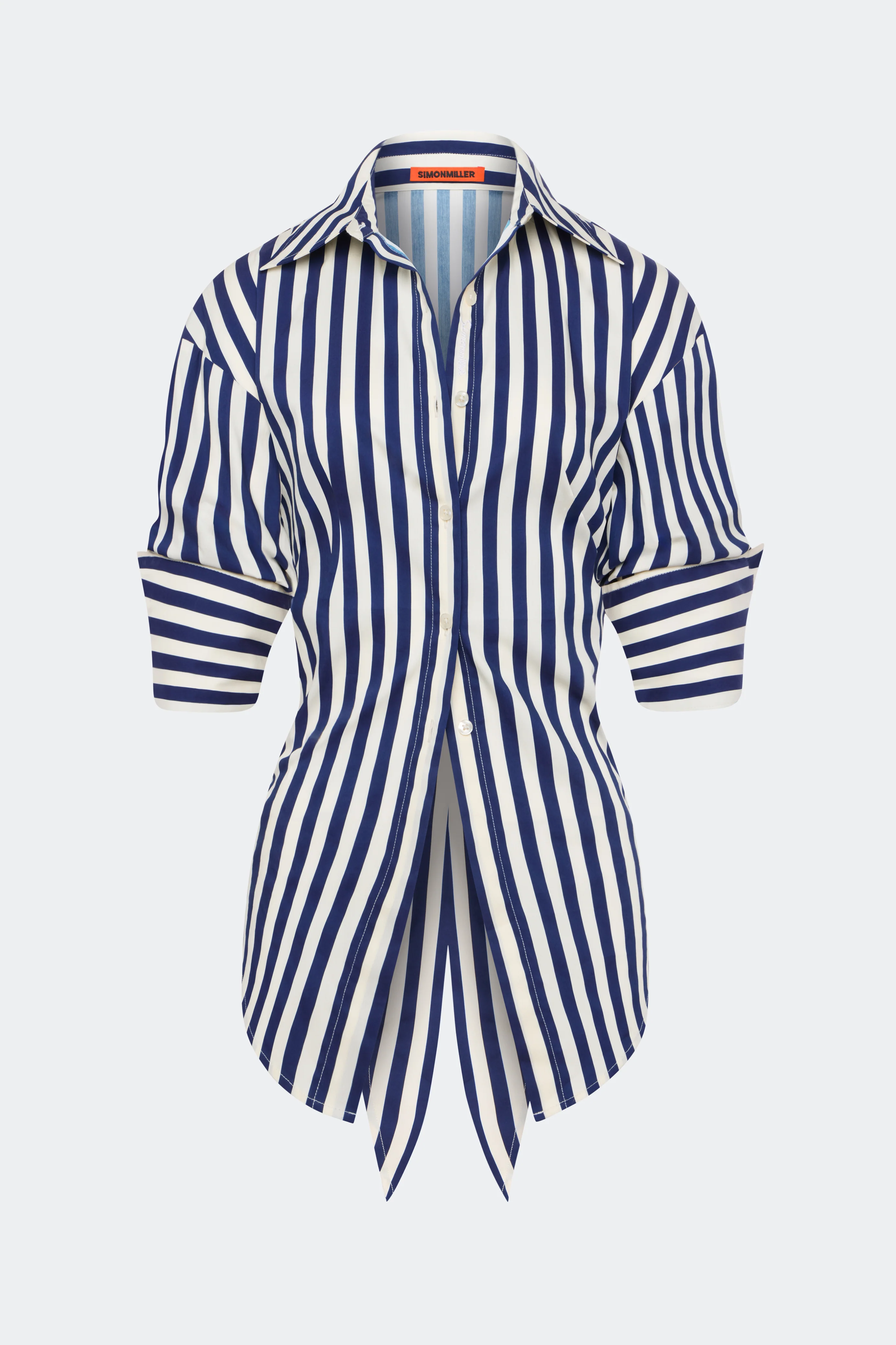Simon Miller Loch Poplin Button Up Shirt - Navy/Cream - Image 2
