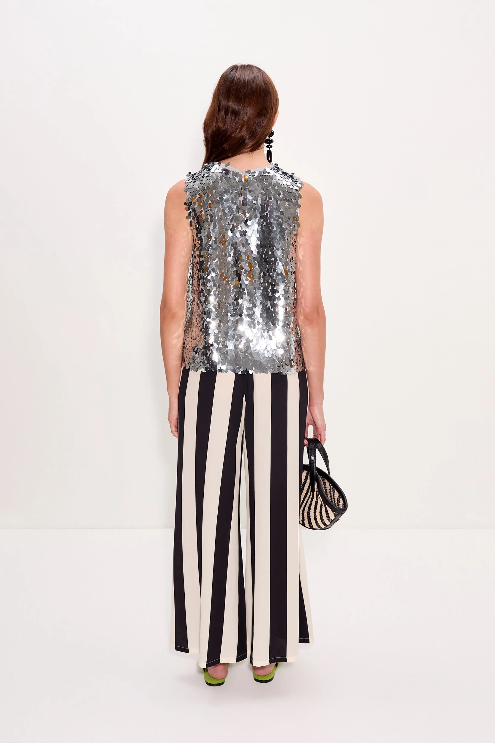 Simon Miller Nella Crepe Wide Leg Pant - Black/White Stripe - Image 5