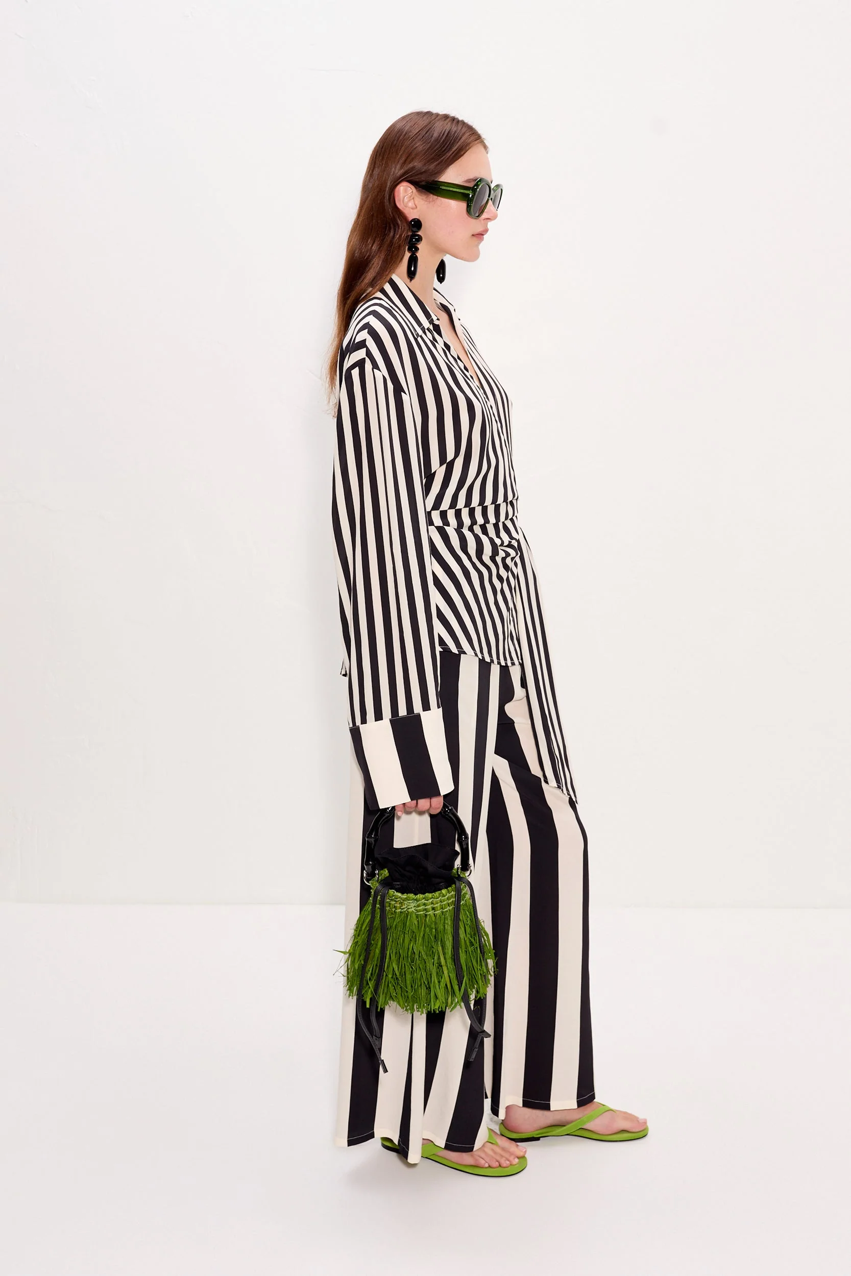 Simon Miller Nella Crepe Wide Leg Pant - Black/White Stripe - Image 7