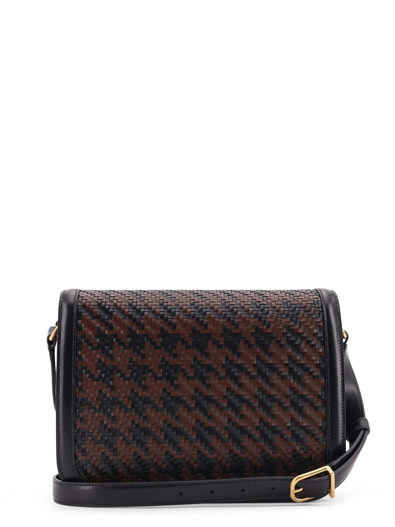 Valentino Garavani 9to5 Woven Leather Shoulder Bag - Nero/Bark Brown/Nero - Image 2