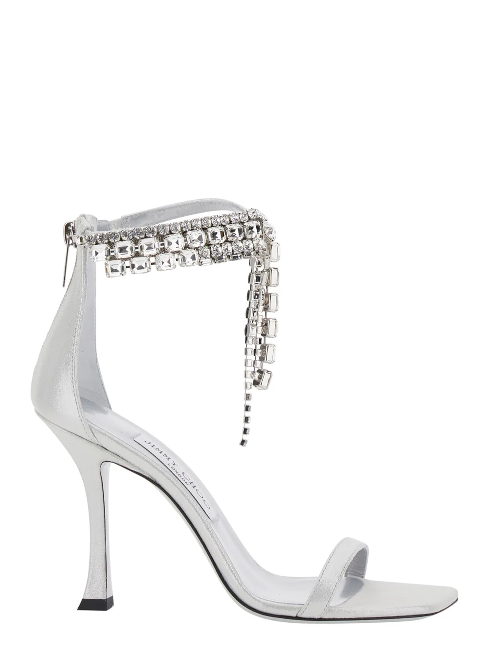 JIMMY CHOO Crystal Metallic Sandals with Rhinestoned Ankle Strap and High Curved Heel - Metallic