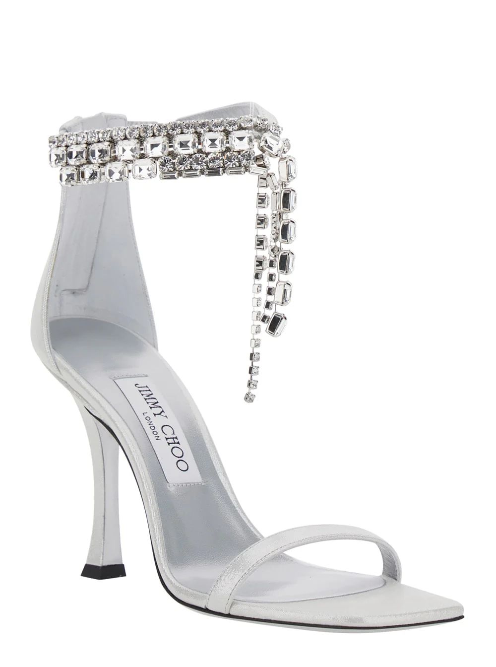 JIMMY CHOO Crystal Metallic Sandals with Rhinestoned Ankle Strap and High Curved Heel - Metallic - Image 2