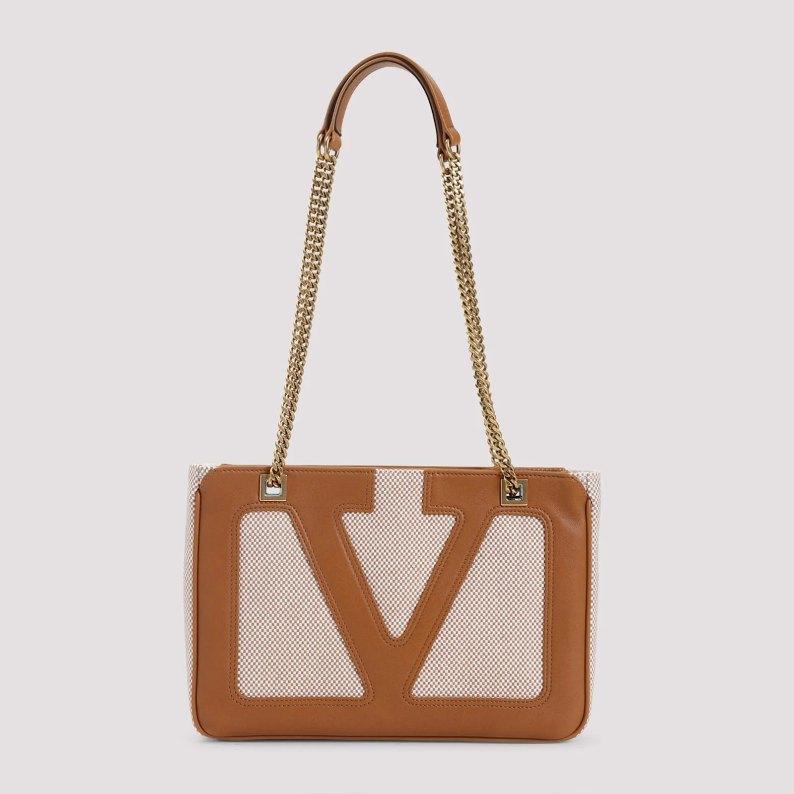 Valentino Garavani Small Tote Bag - Natural Beige/Tobacco Brown - Image 3