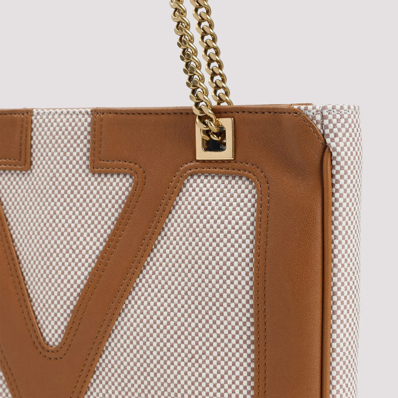 Valentino Garavani Small Tote Bag - Natural Beige/Tobacco Brown - Image 5