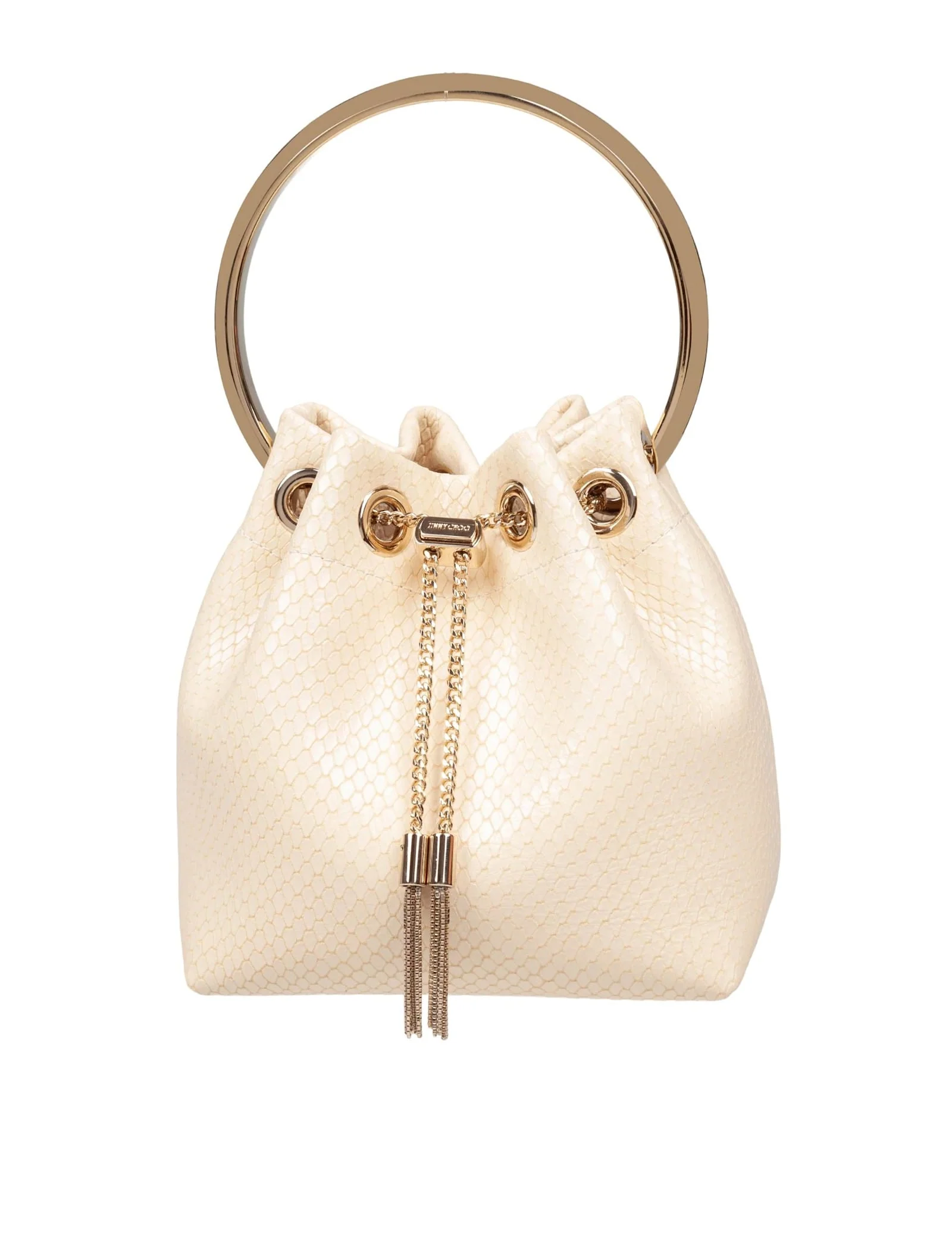 JIMMY CHOO Bon Bon Fuc Snakeskin Print Leather Bag - Butter