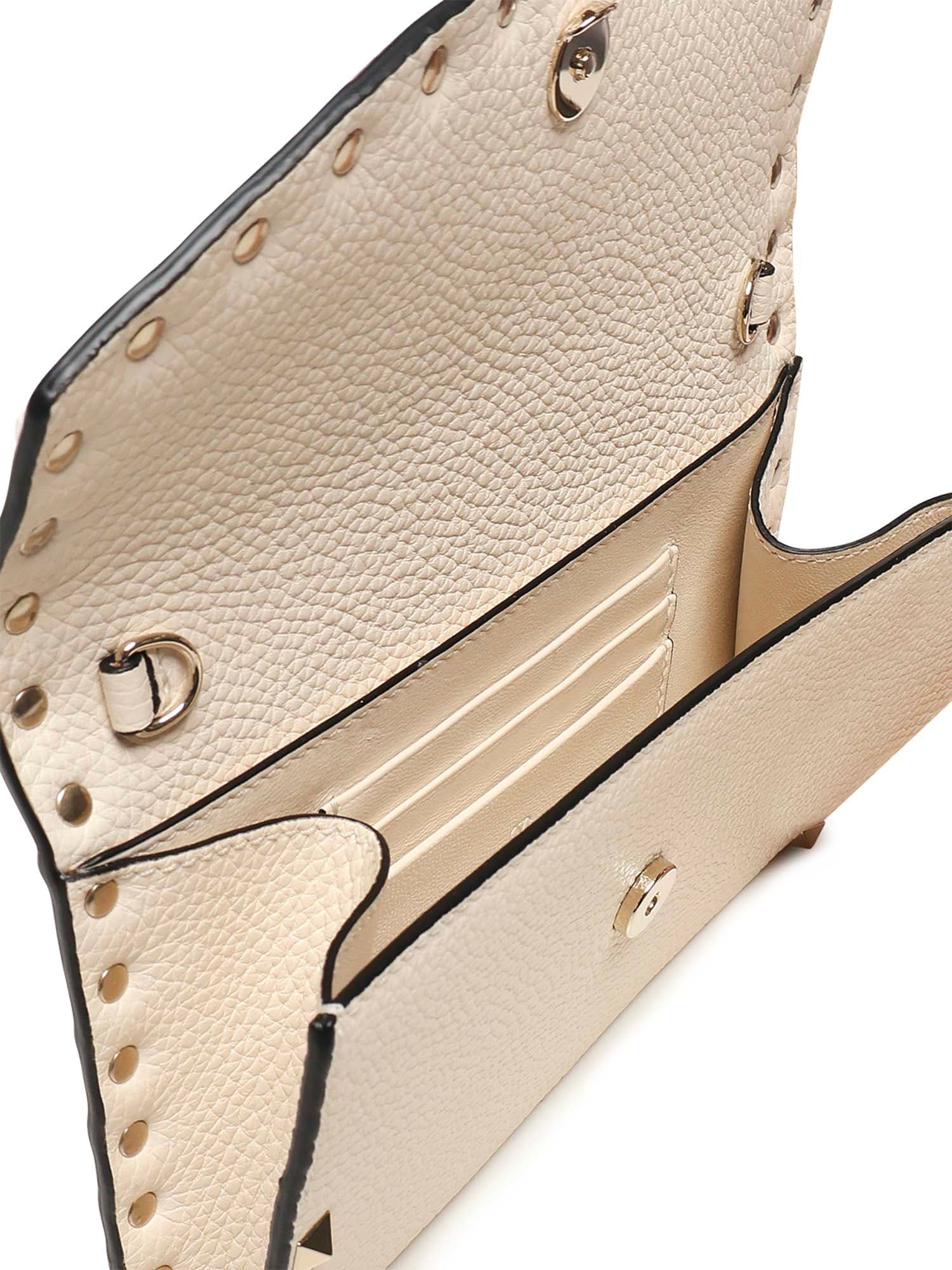 Valentino Garavani Rockstud Leather Wallet With Chain - Light Ivory - Image 4