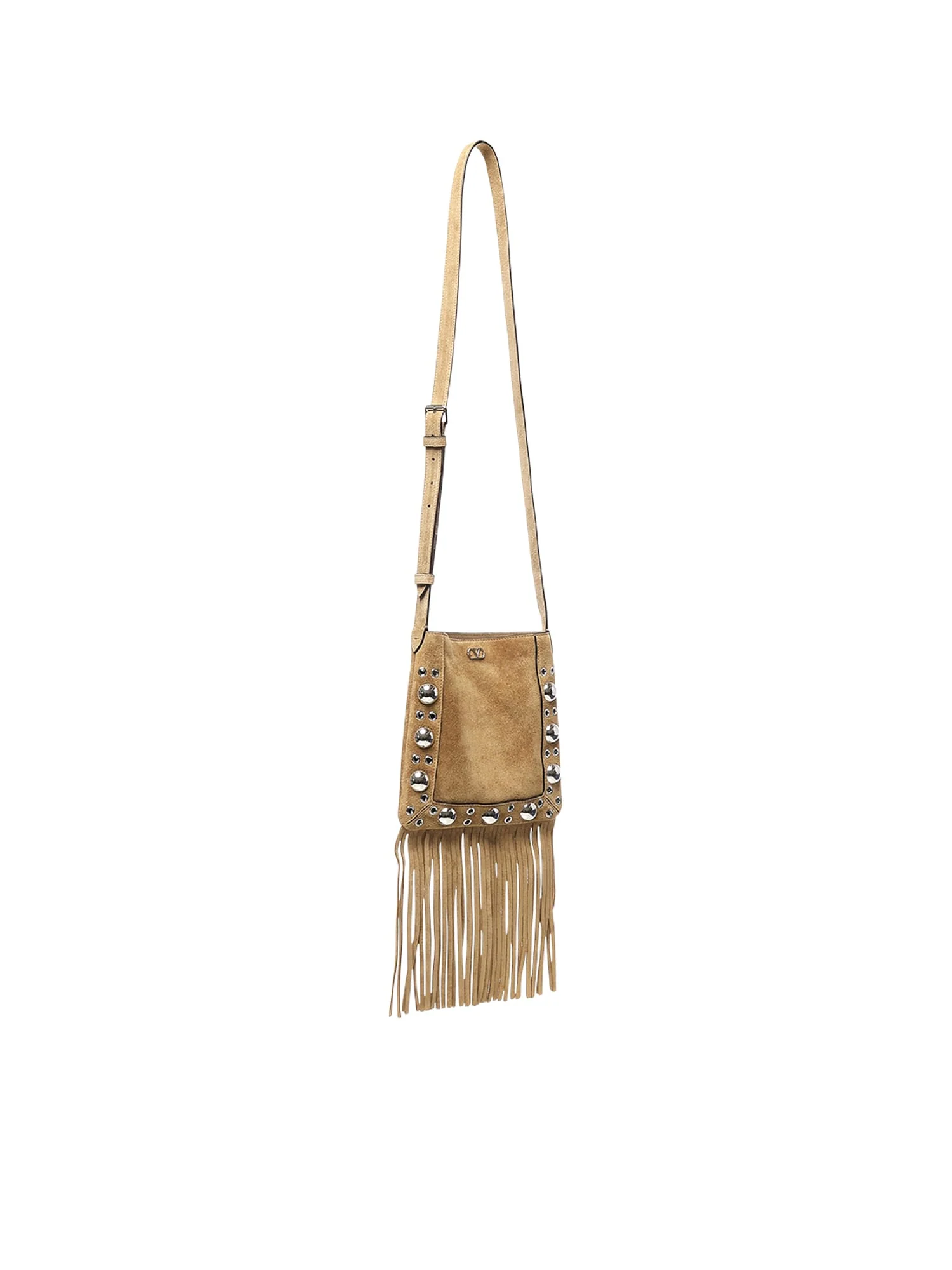 Valentino Garavani Nellcte Vlogo Suede Bag With Studs - Havana Beige - Image 2