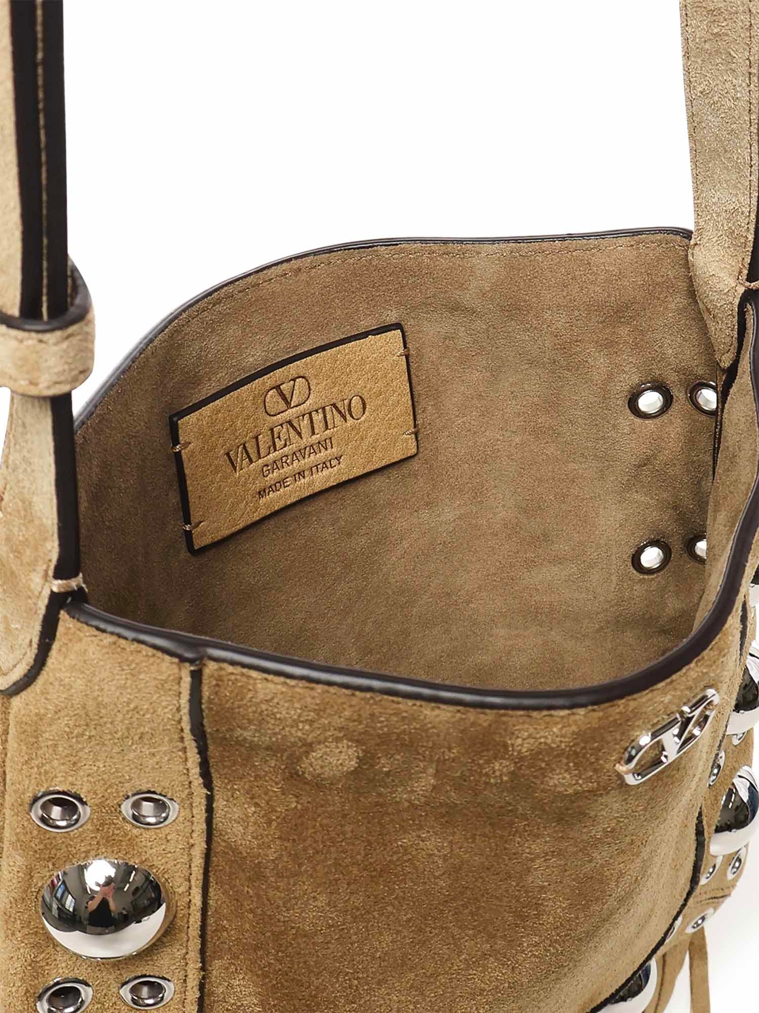 Valentino Garavani Nellcte Vlogo Suede Bag With Studs - Havana Beige - Image 4