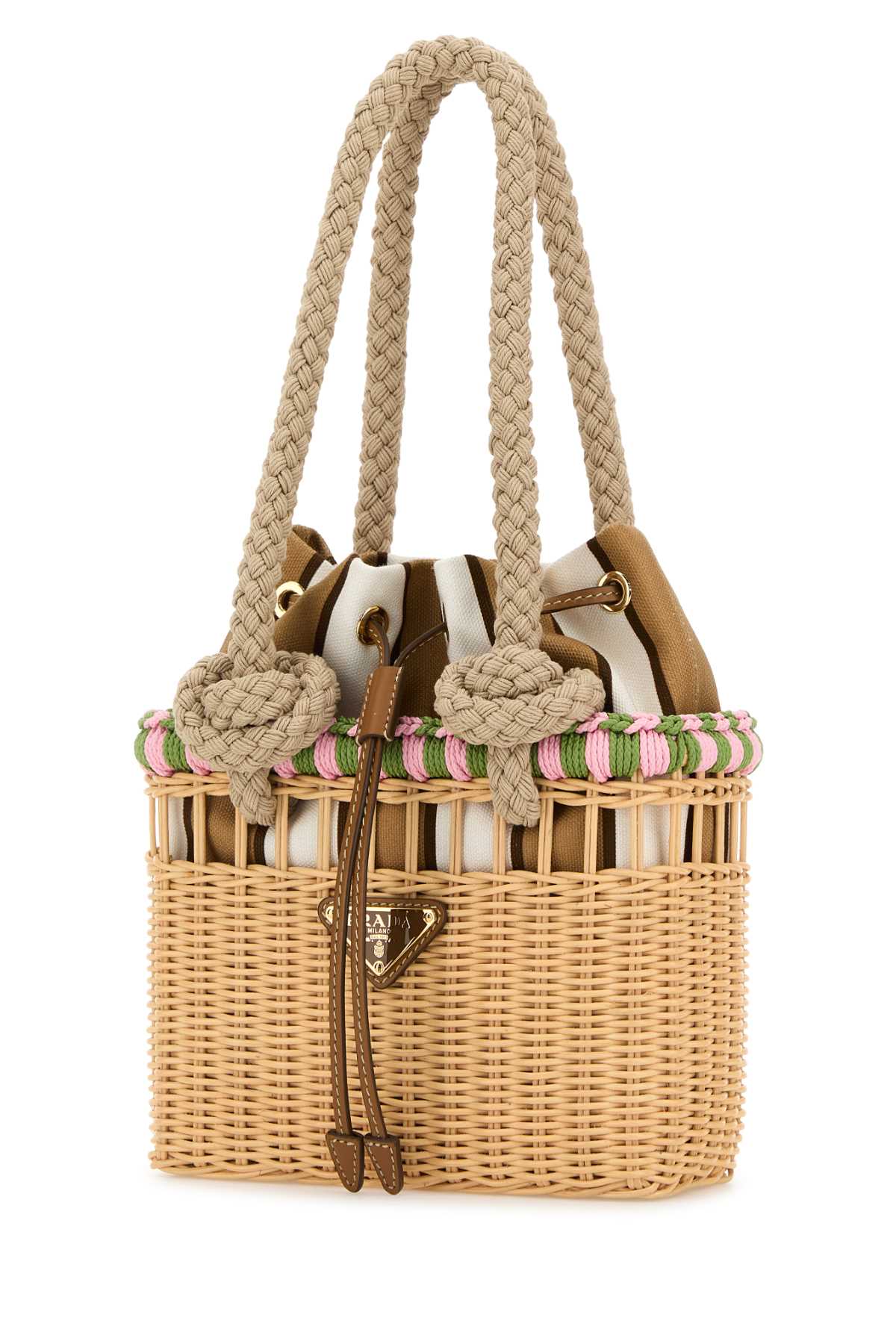 Prada Wicker Mini Shopping Bag - Naturale+Petalo - Image 2