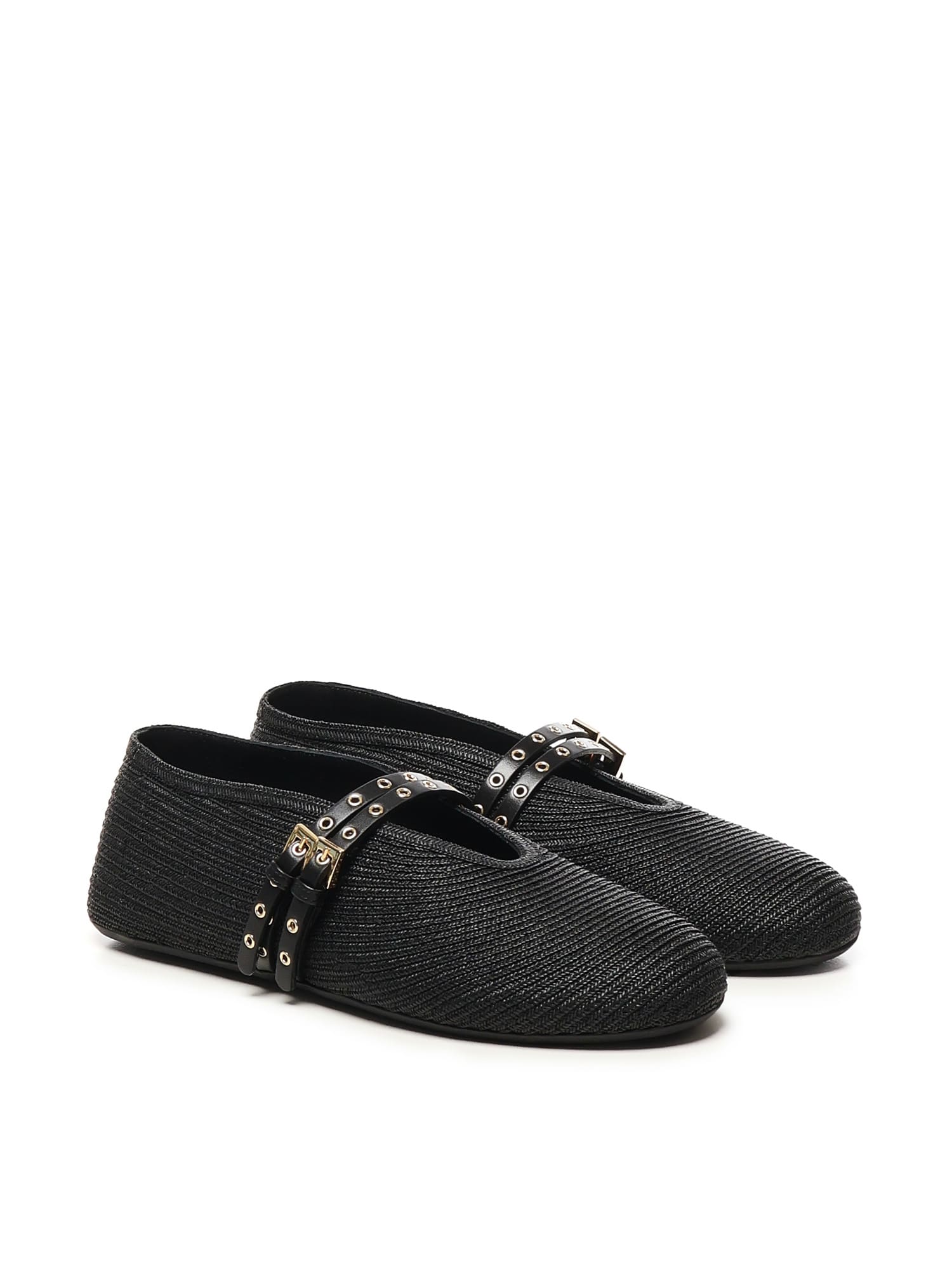 Alaia Flat Straw Ballerinas - Black - Image 2