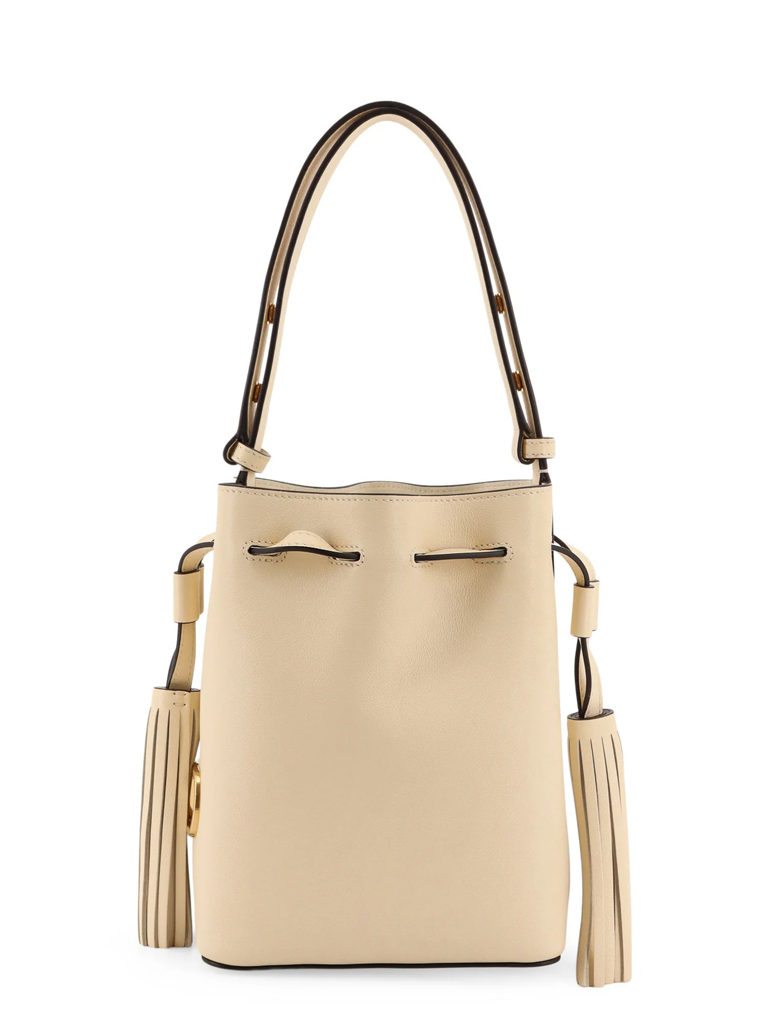 Valentino Garavani Leather Bucket Bag With Metal Vlogo Signature - Butter White