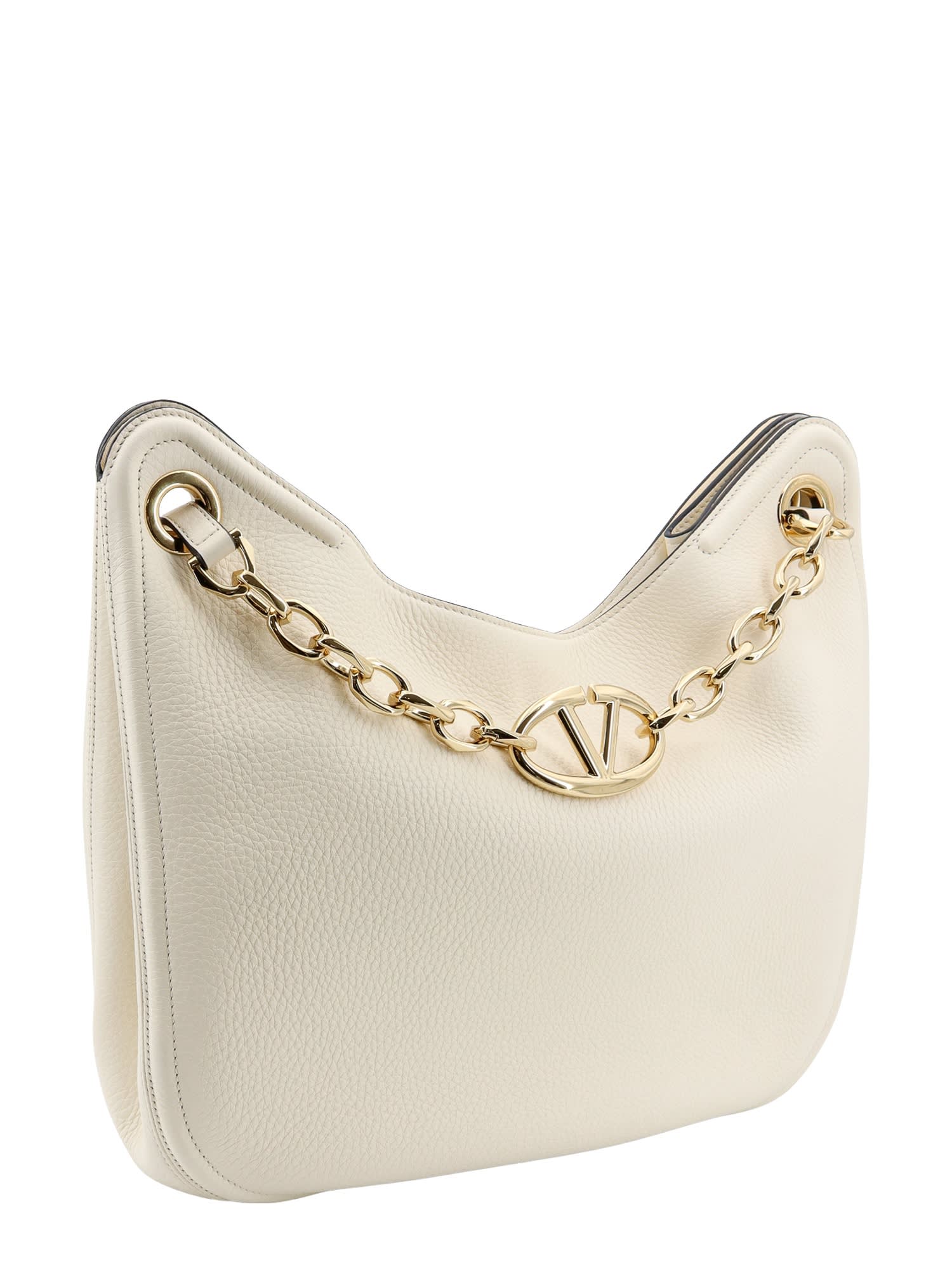 Valentino Garavani Vlogo Gate Grained Leather Hobo Bag - White - Image 3