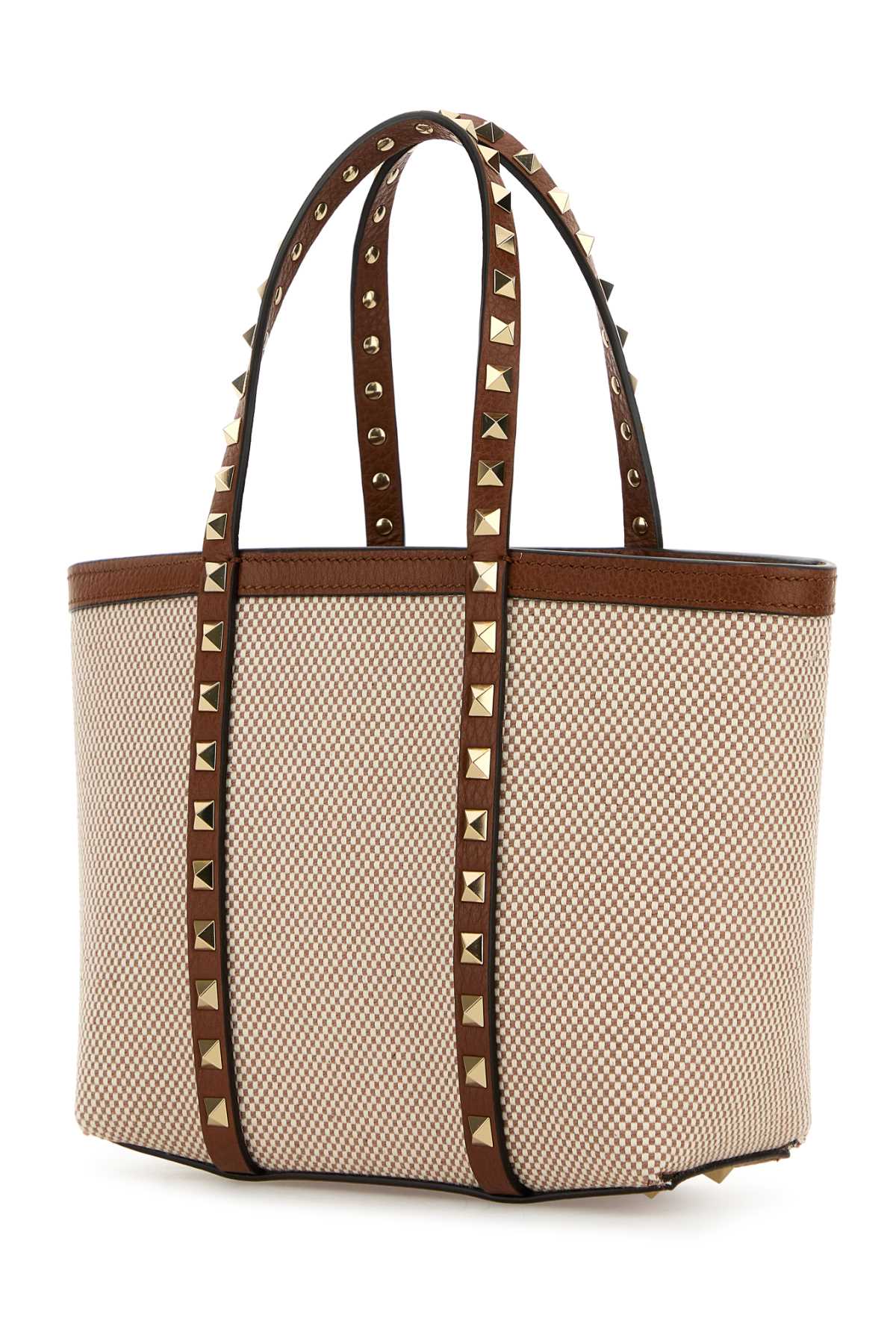 Valentino Garavani Two-tone Canvas Medium Rockstud Handbag - Naturale/Tobacco/Selleria - Image 2