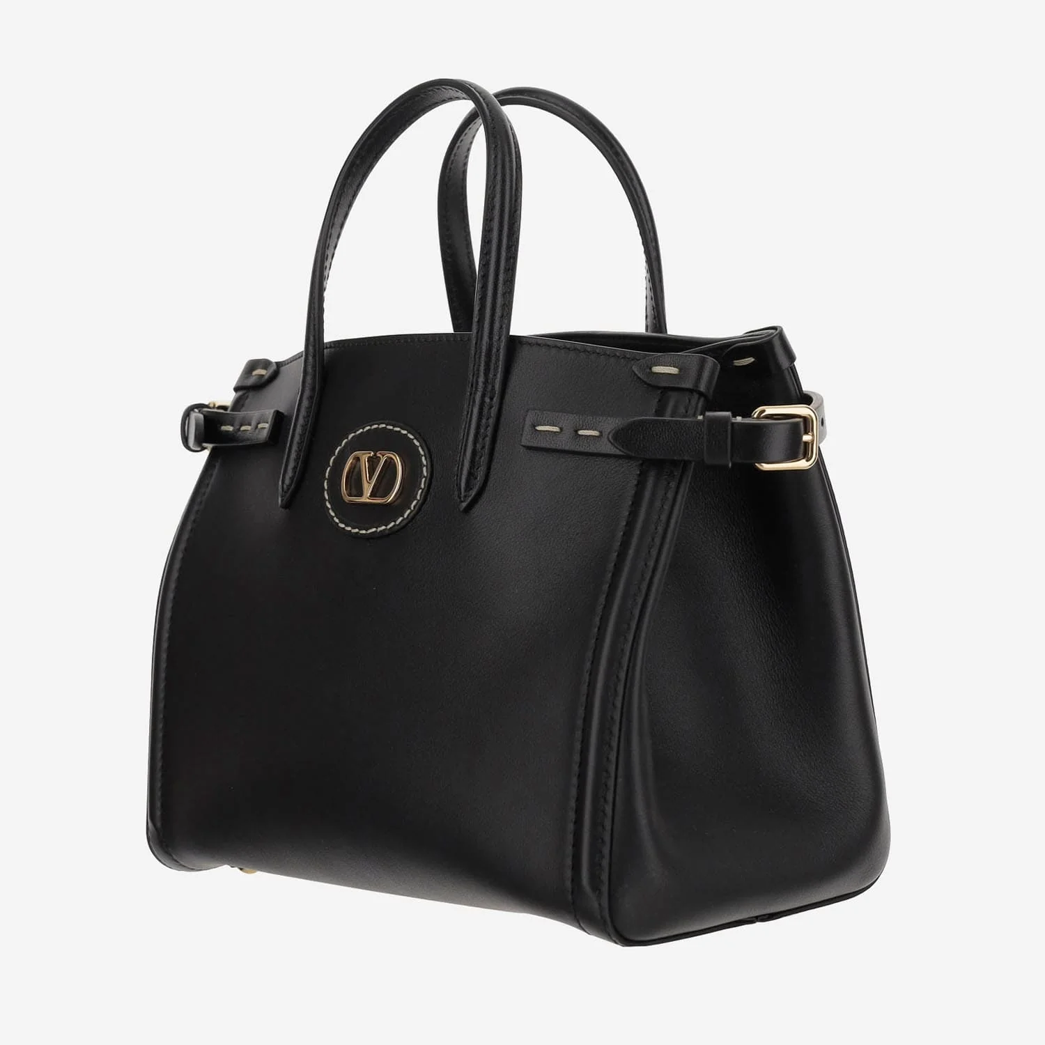 Valentino Garavani Leather Logo Handbag - Black - Image 2