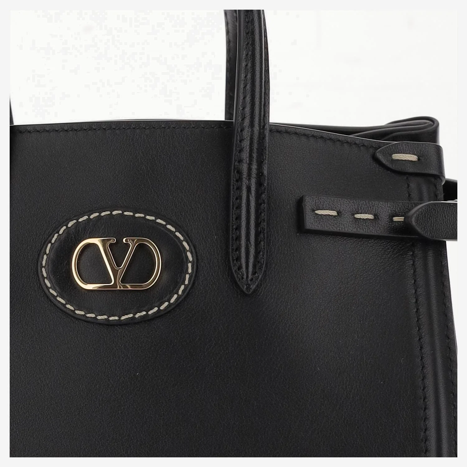 Valentino Garavani Leather Logo Handbag - Black - Image 5