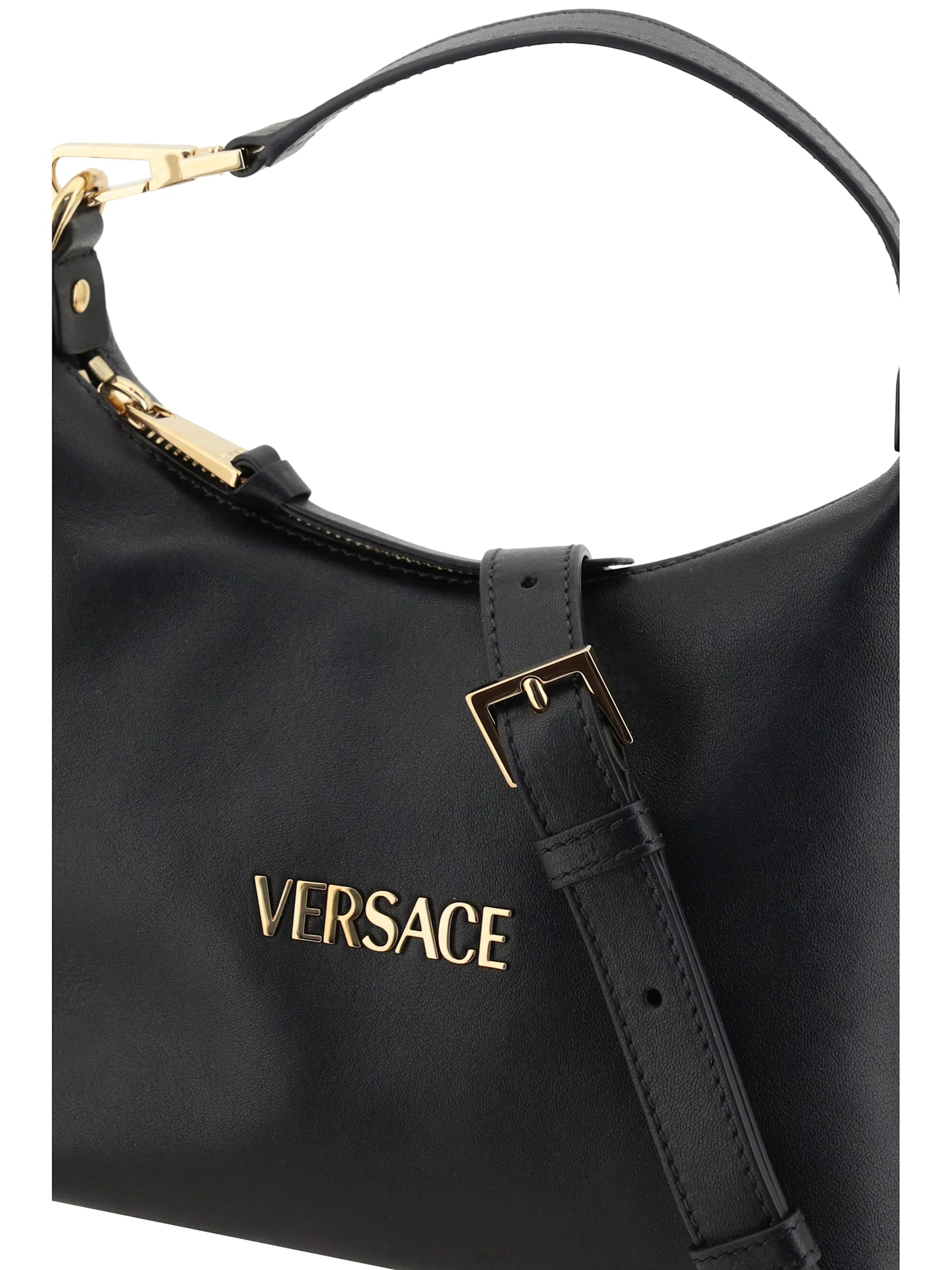 Versace Hobo Tag Handbag - Black-Versace Gold - Image 4