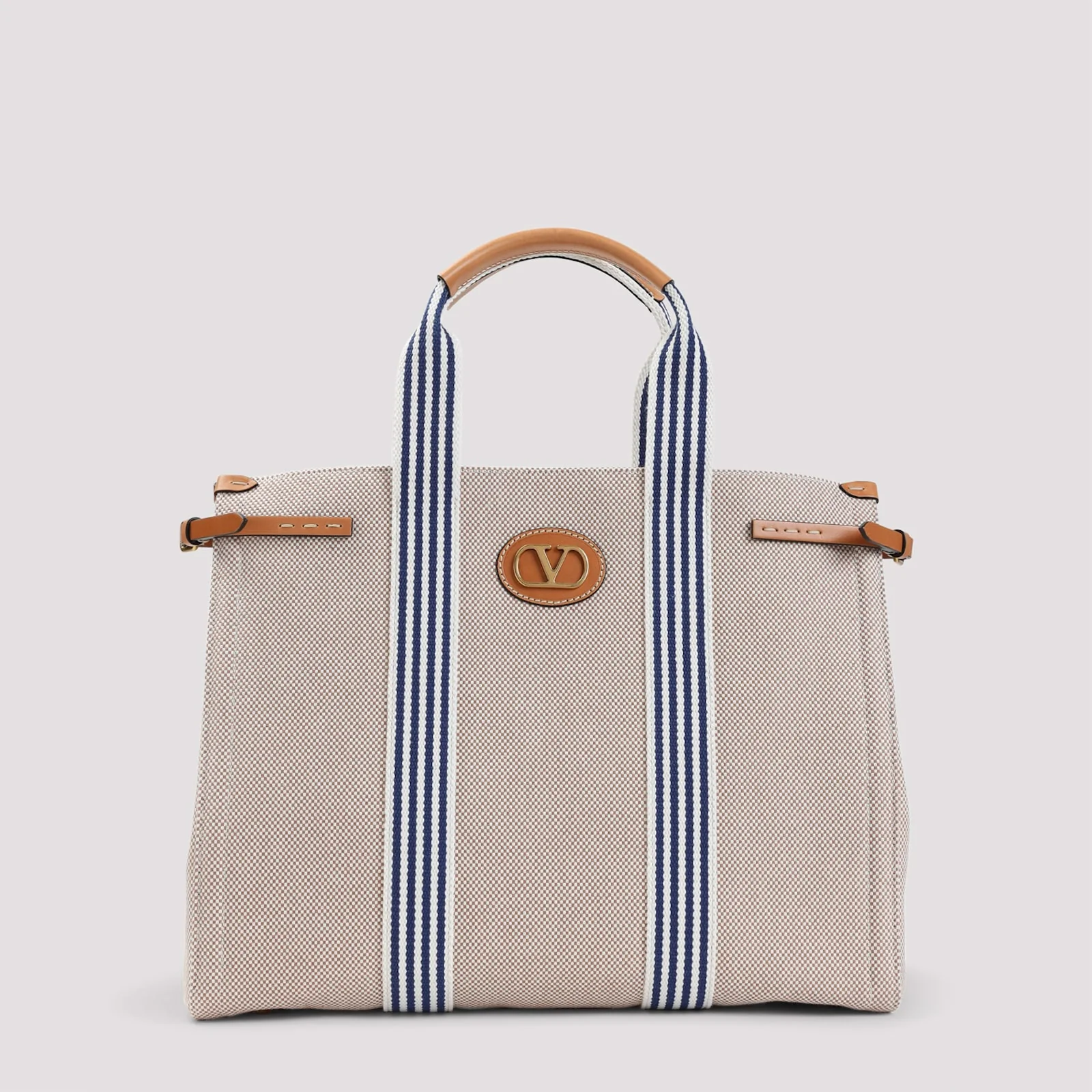 Valentino Garavani Antibes Tote Bag - Qxj Naturale Tobacco Bianco Blue Natural Cam