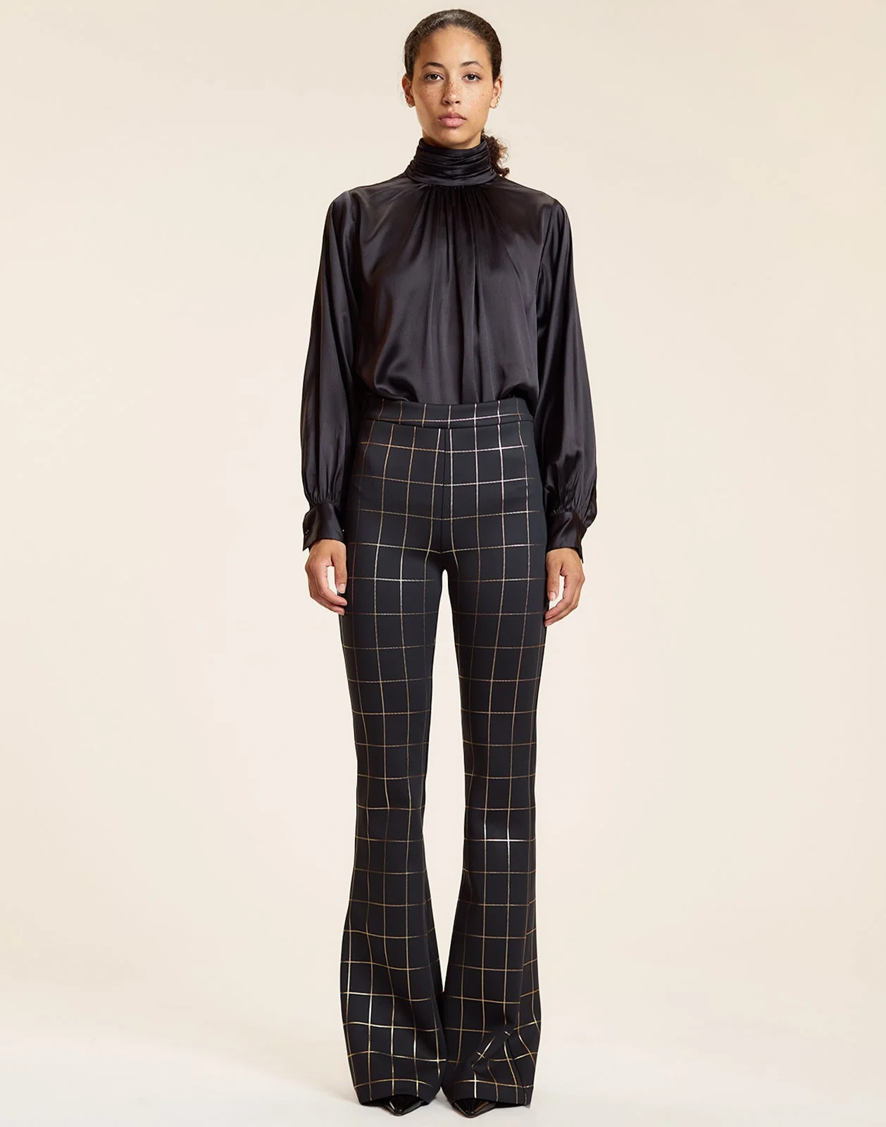 Cynthia Rowley Metallic Bonded Pants - Gold Plaid - Image 2